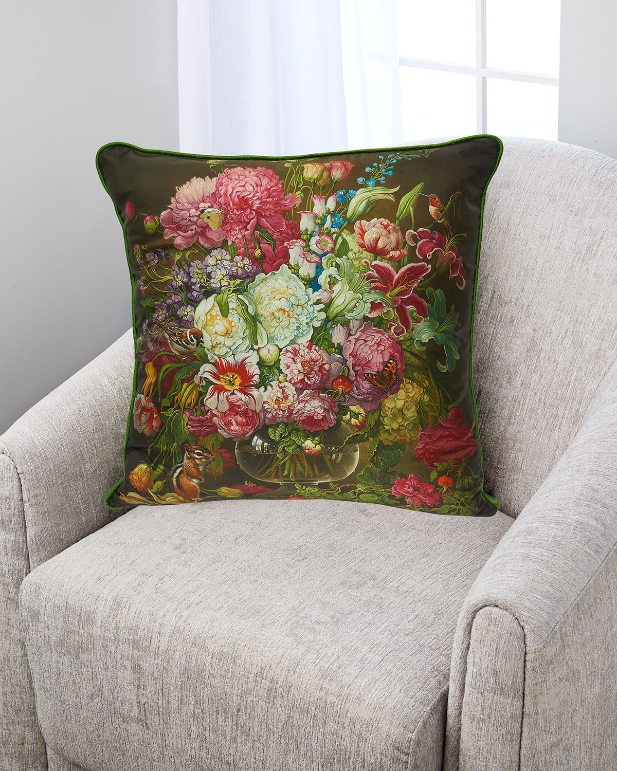 Yana Movchan Peonies & Rose Hips Silk Pillow