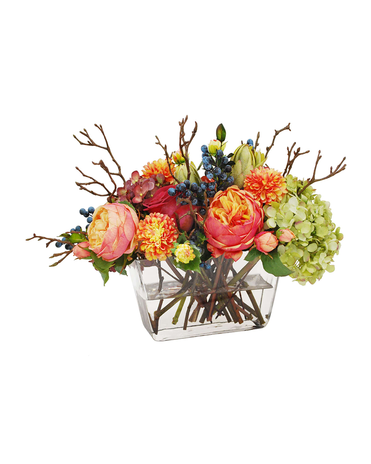Shop Winward Home Mix Fall Hydrangea & Rose In Flair Vase In Peach/red