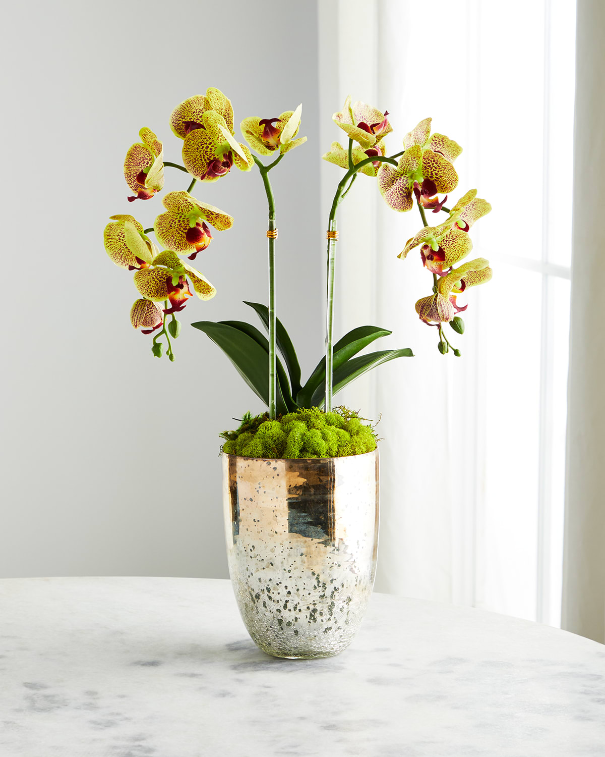 T & C Floral Company Double Orchid In Champagne Gold Glass