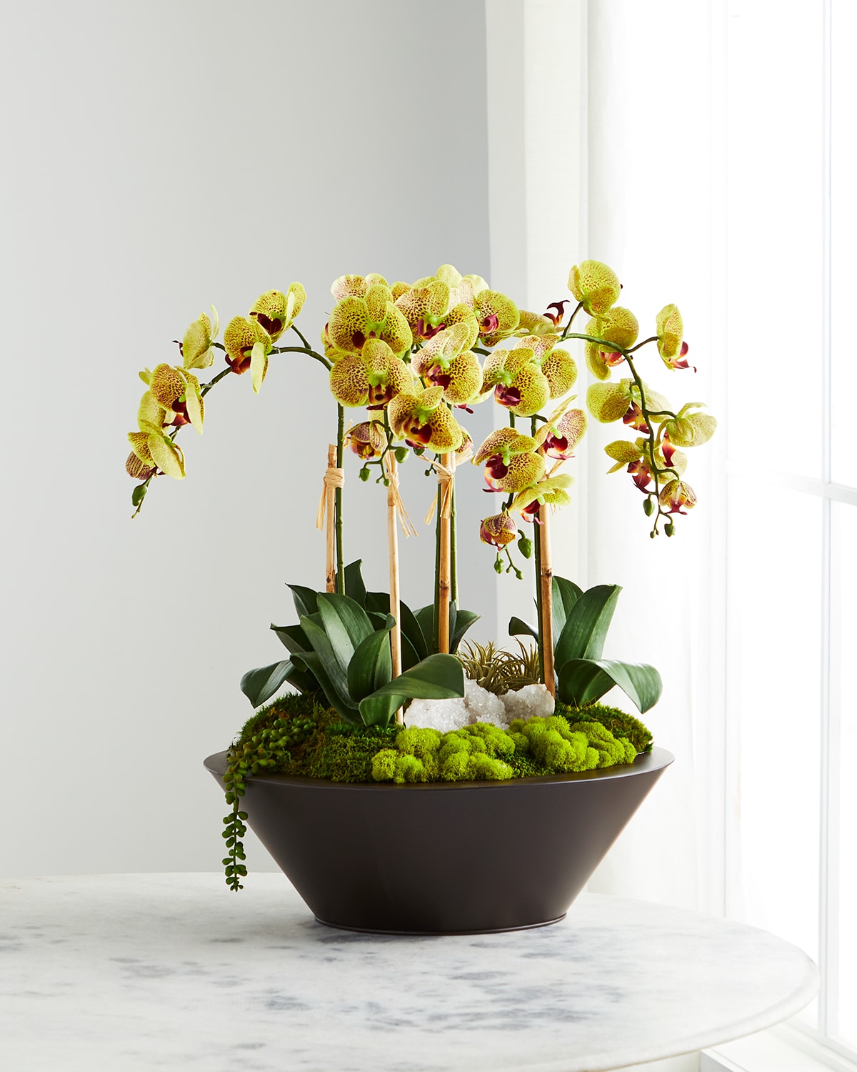 T & C Floral Company Orchids & Geode In Round Metal Container