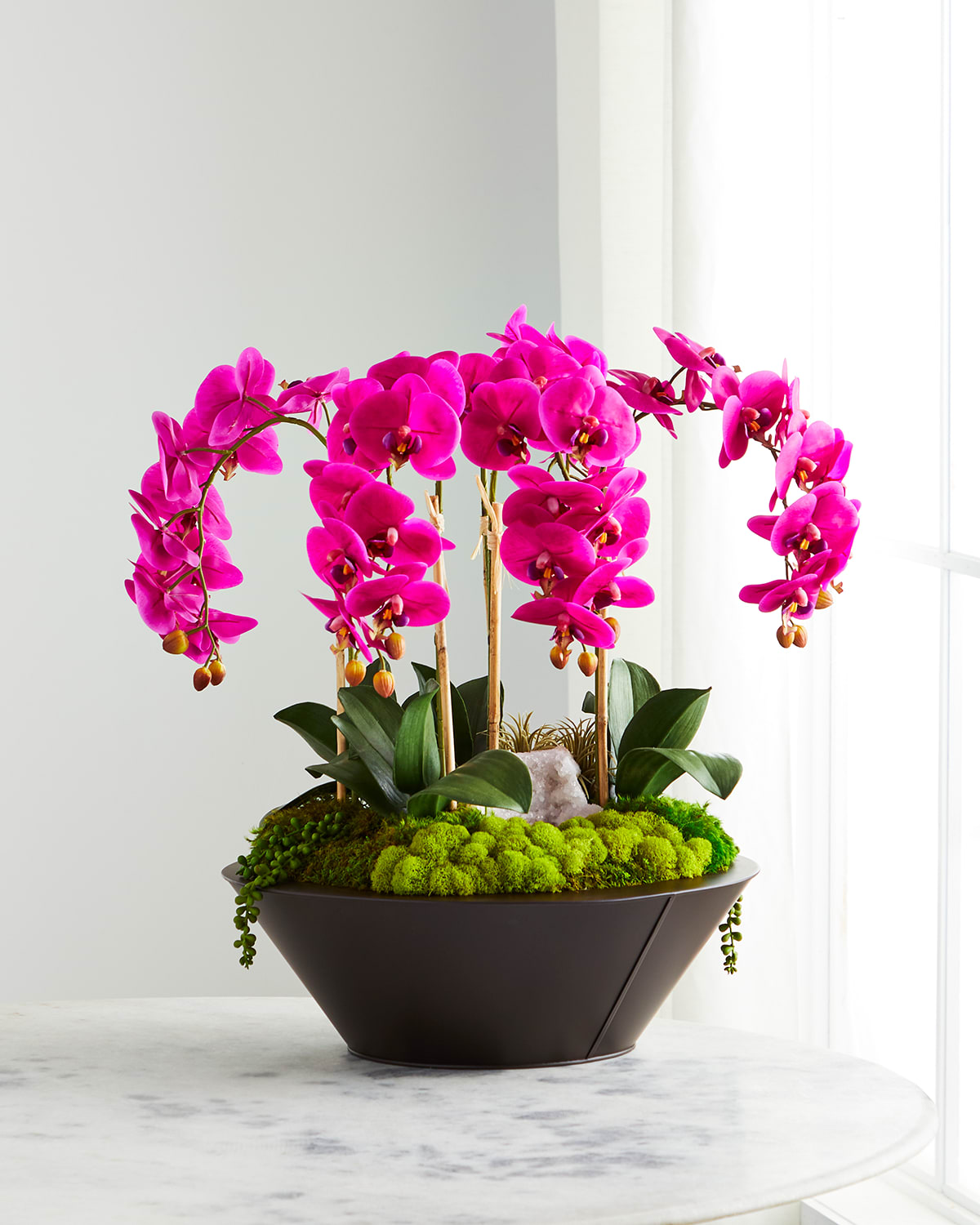 Shop T & C Floral Company Orchids & Geode In Round Metal Container In Fuchsia