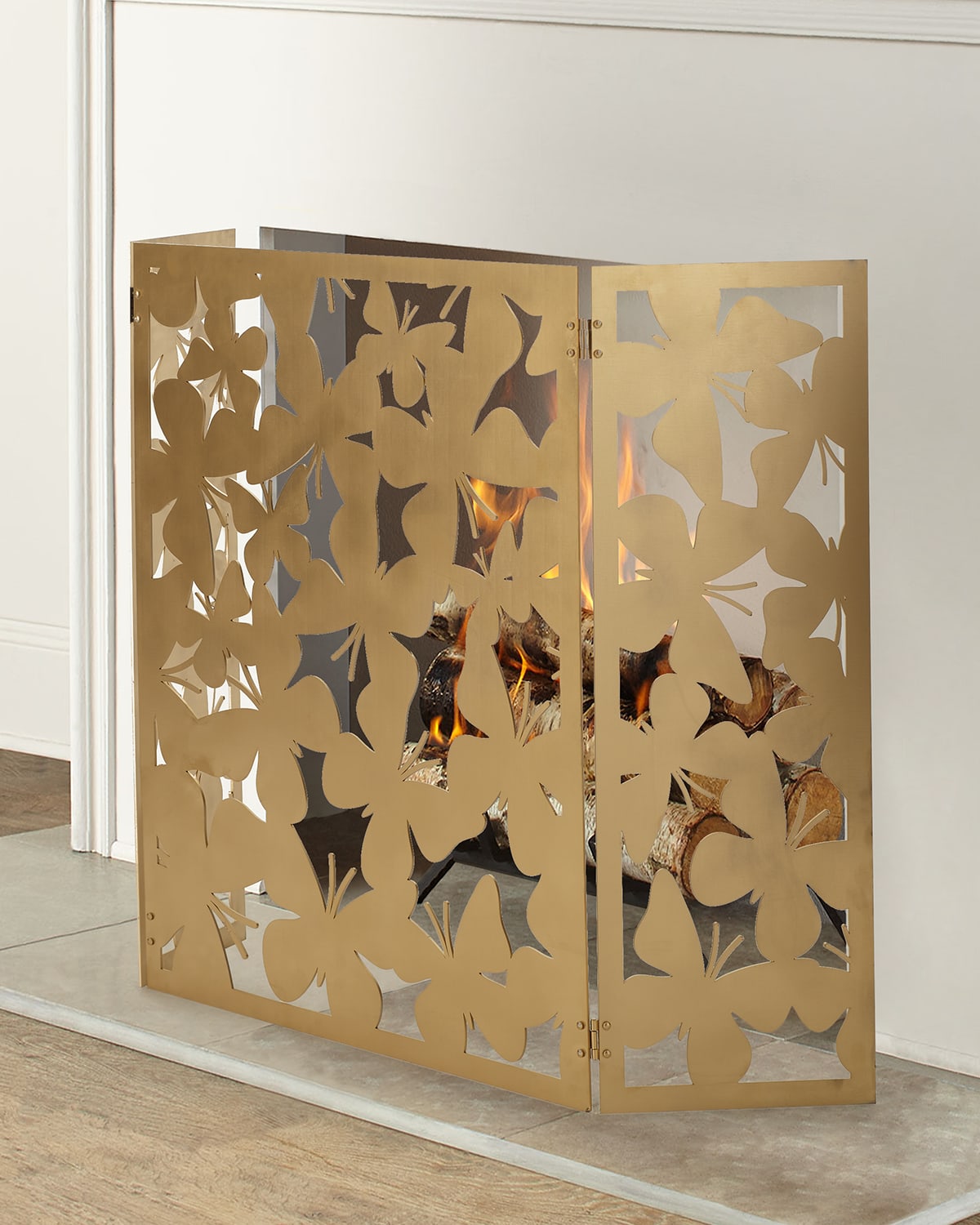 Shop Tommy Mitchell Tri-fold Butterfly Fireplace Screen In Gold
