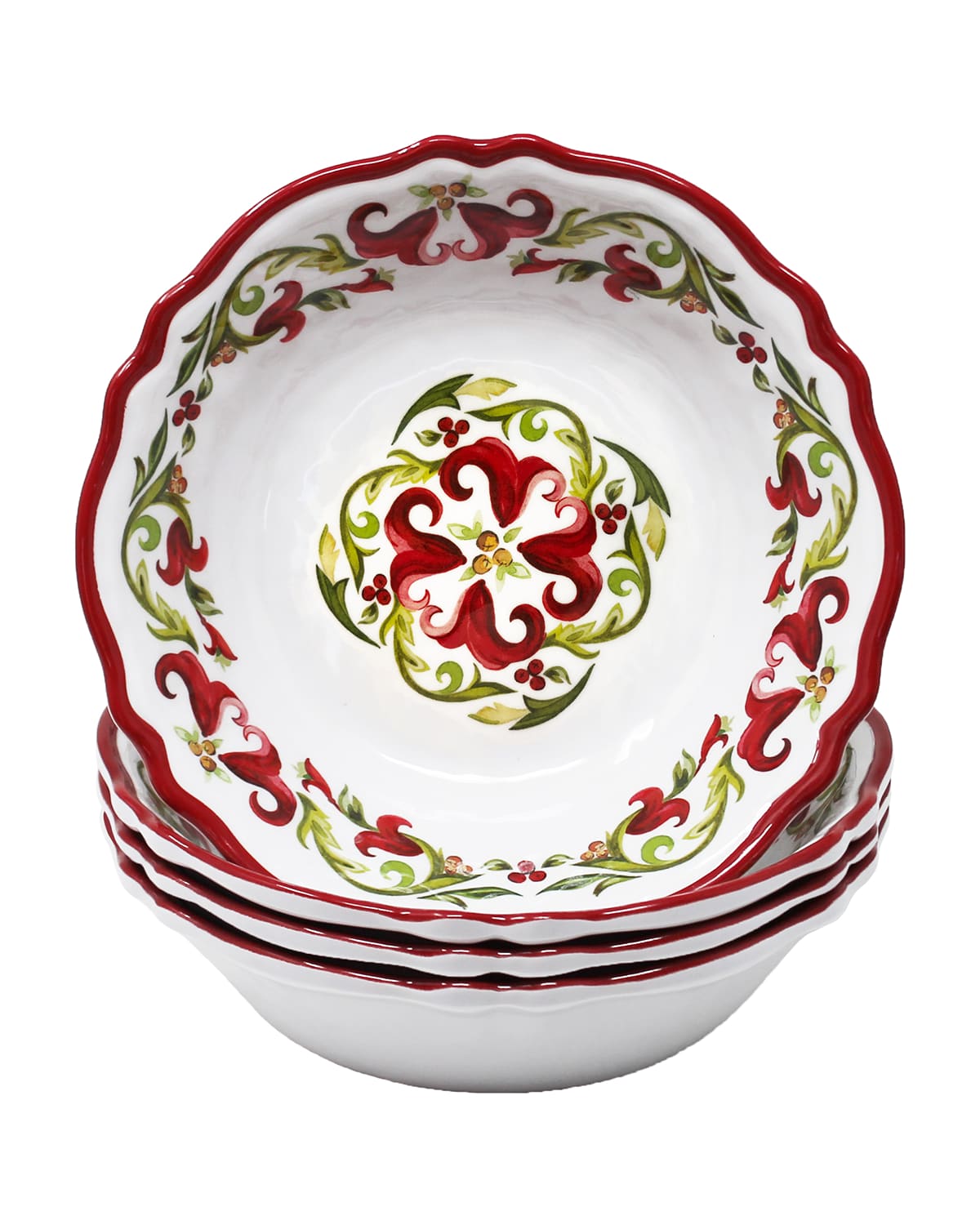 Shop Le Cadeaux Vischio Cereal Bowls, Set Of 4 In White Red Green
