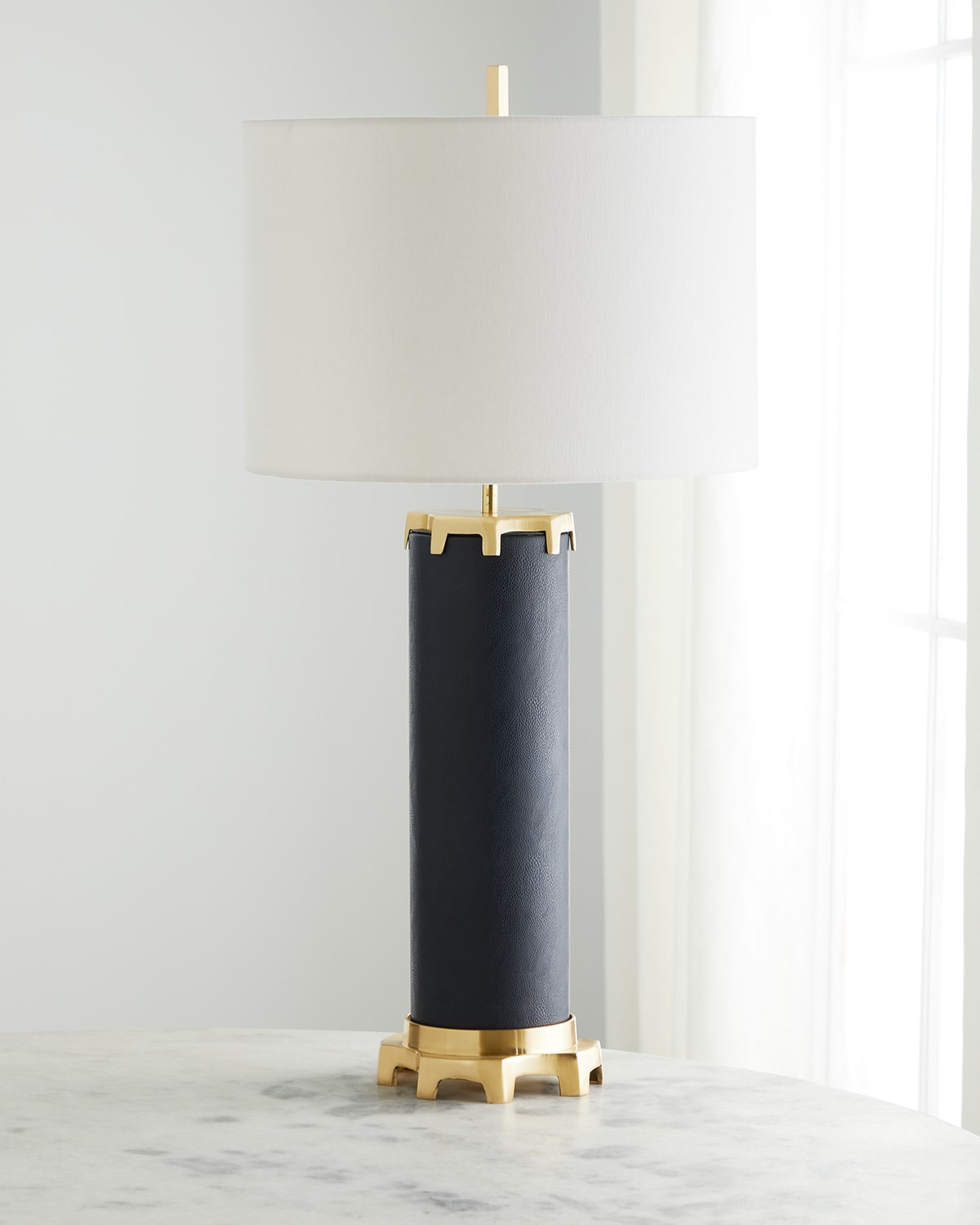 Shop John-richard Collection Navy Leather Polished Brass Table Lamp