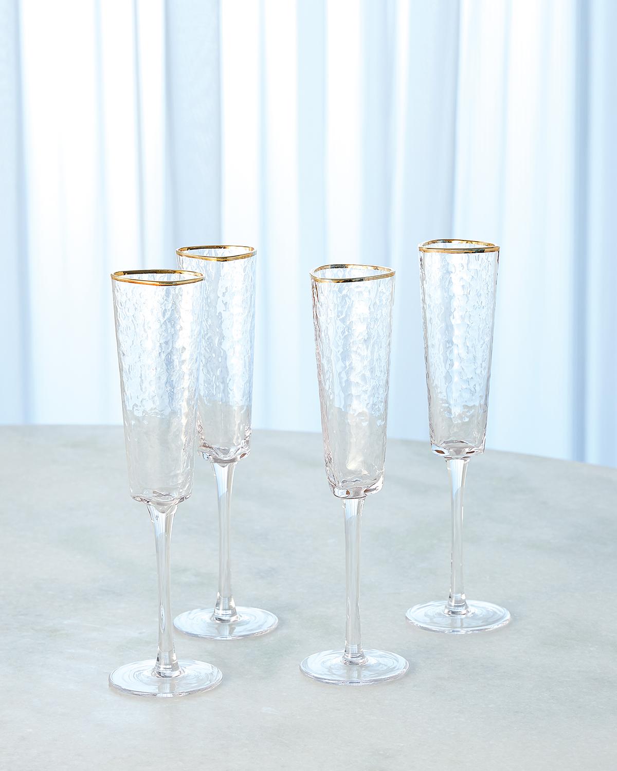 Global Views Clear Champaign Glasses w/ Gold Rim, Set of 4