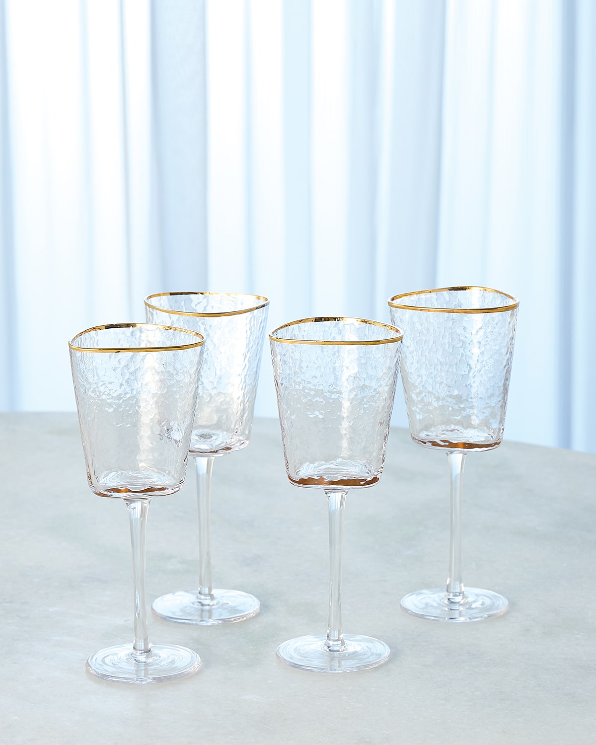 Footed Wine Glasses w/ Gold Rim, Set of 4