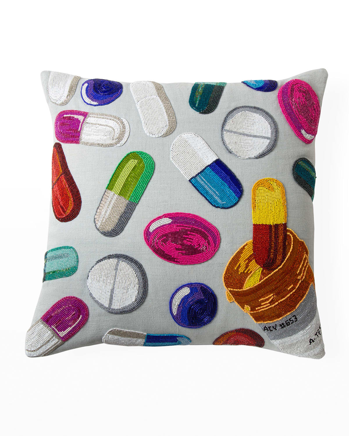 Shop Jonathan Adler Happy Pills Beaded Pillow In Multi