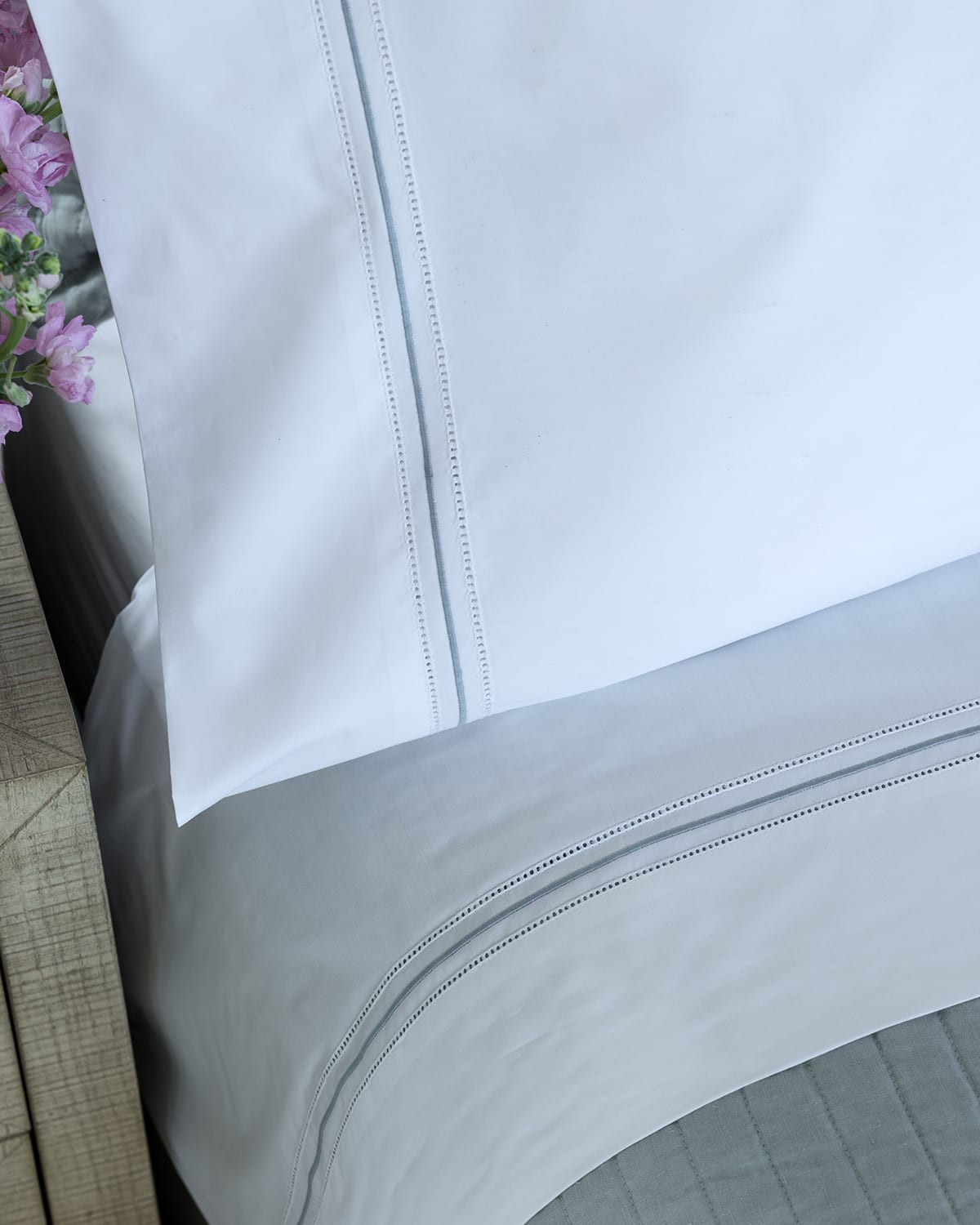 Lili Alessandra Bella Cotton Standard Pillowcase, Pair In White/spa