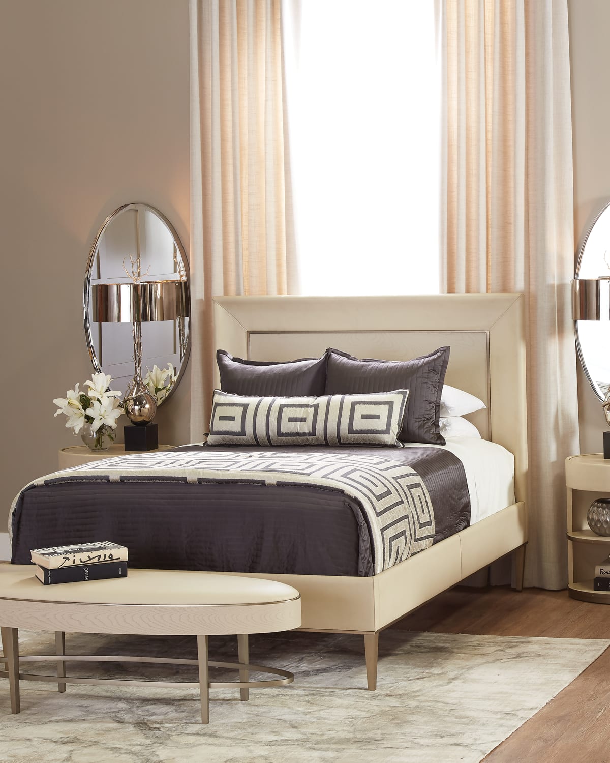 Global Views Ellipse Leather Queen Bed