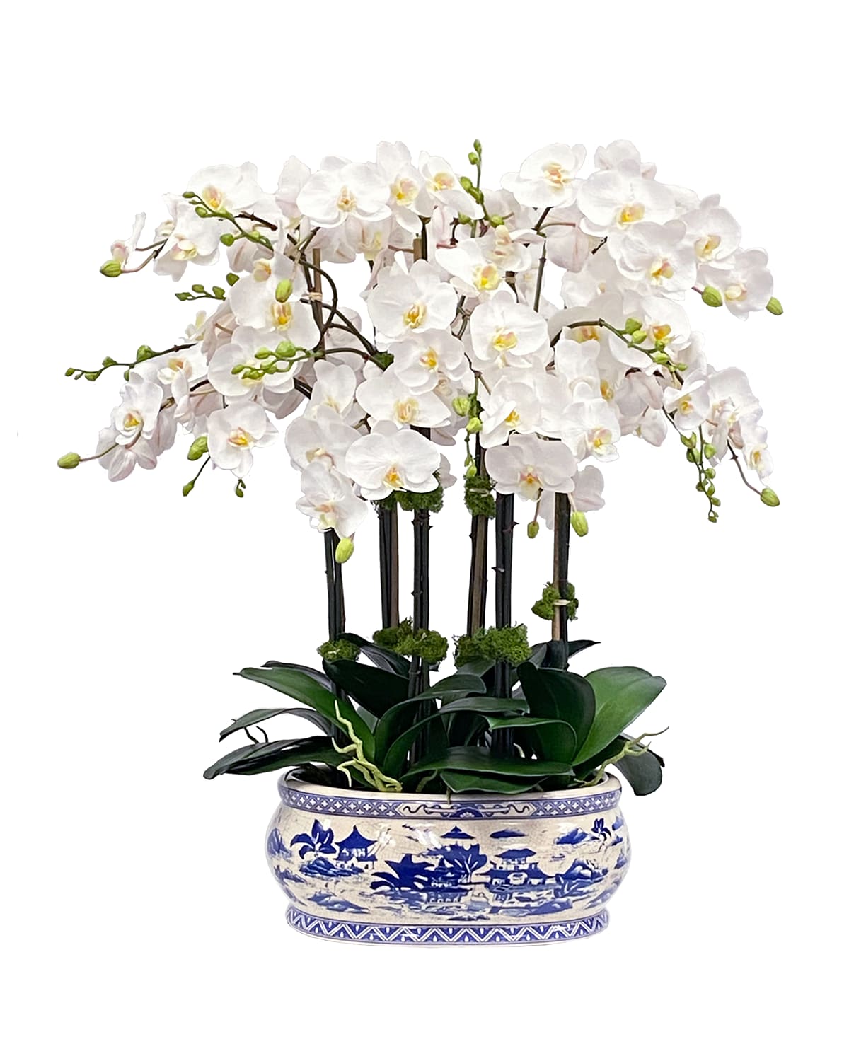 Shop Winward Home Orchid Faux Floral Arrangement In Oval Planter In Blue/white