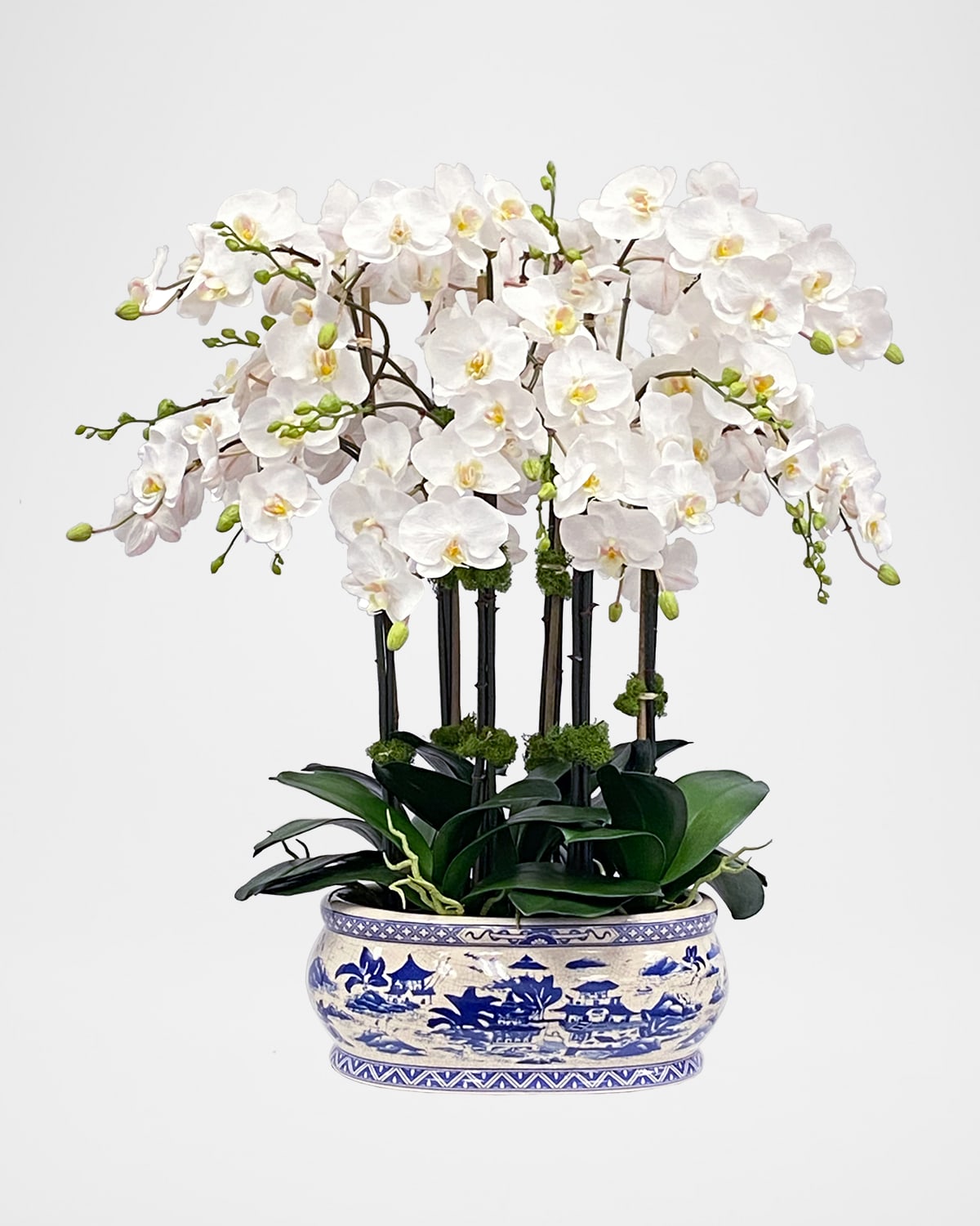 Winward Home Orchid Faux Floral Arrangement In Oval Planter In Blue/white