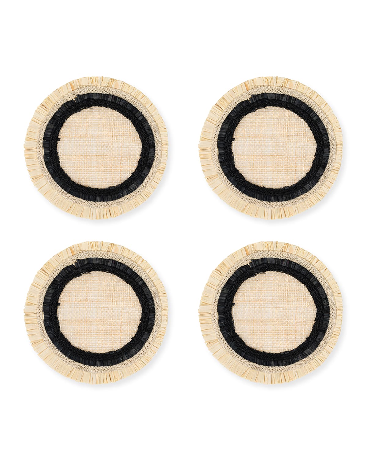 Joanna Buchanan Ruffle Edge Straw Coasters In Black/natural