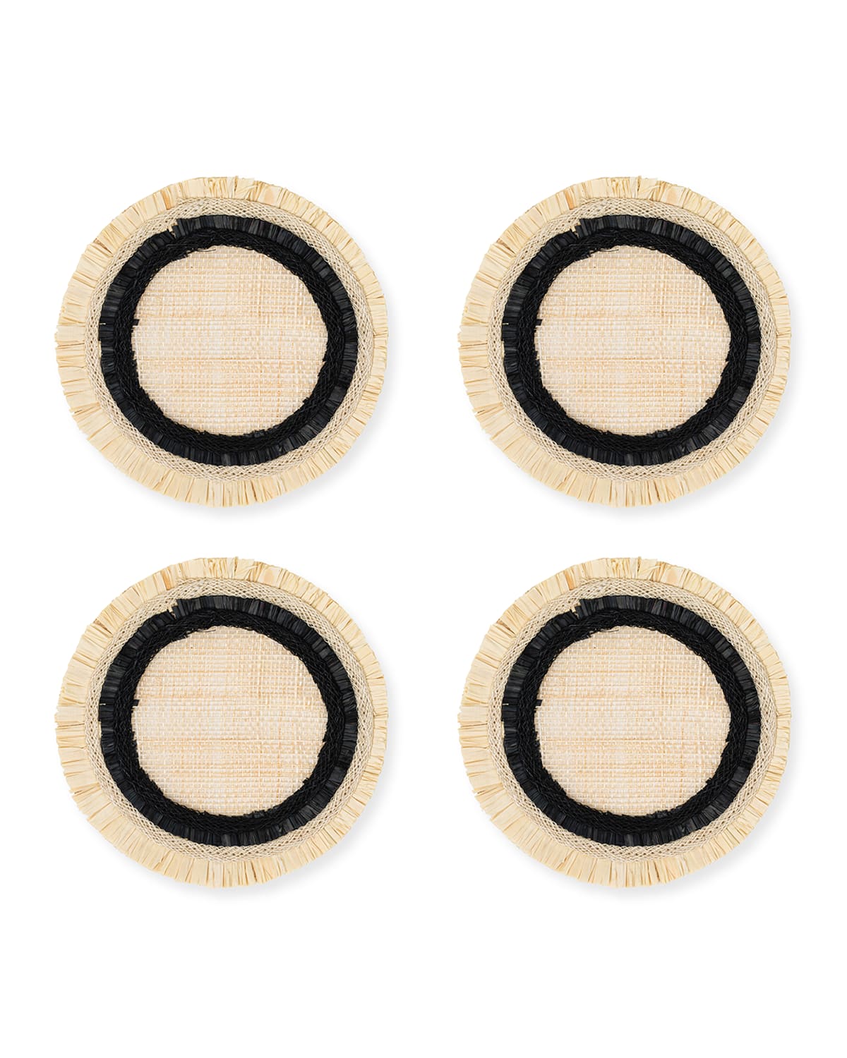 Joanna Buchanan Ruffle-edge Straw Coasters, Set Of 4 In Black/natural