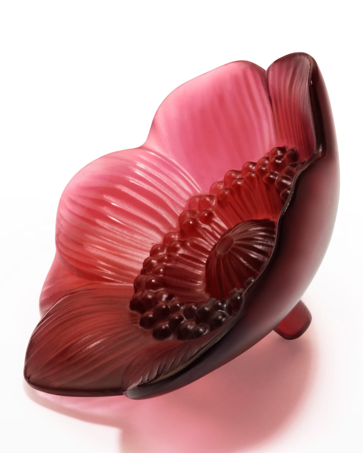 Lalique Anemone Crystal Sculpture In Red