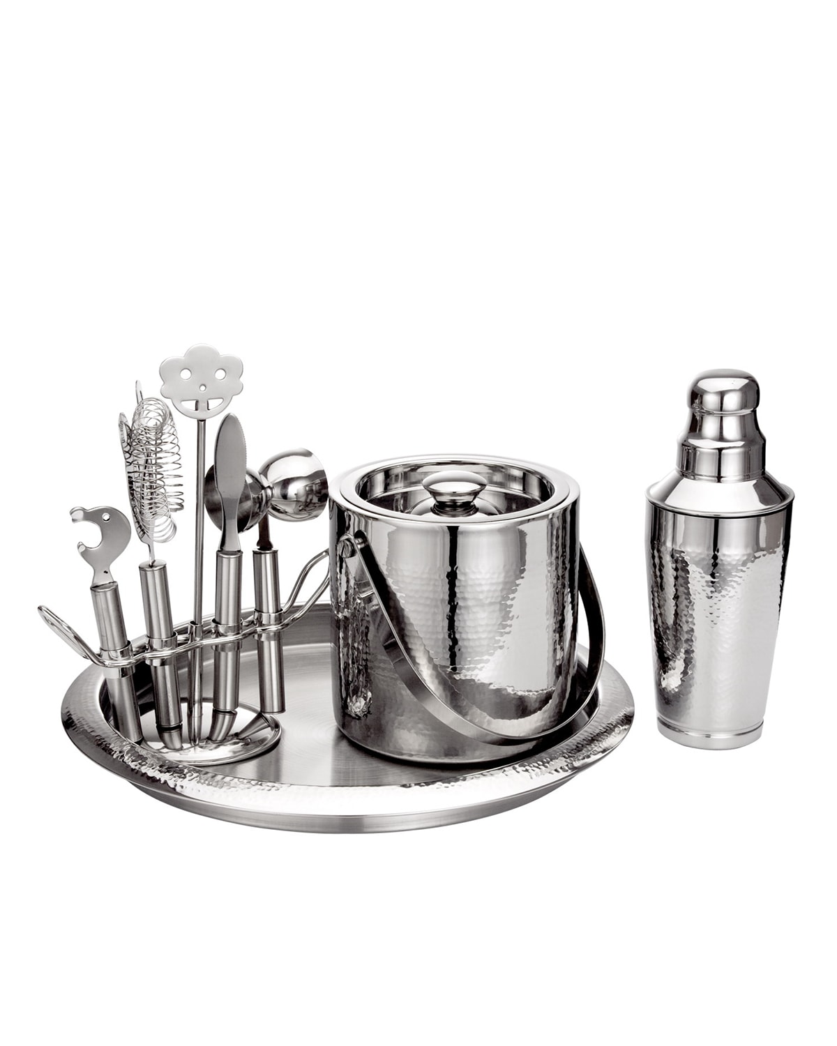 Godinger Hammered Bar Set With Tools In Silver