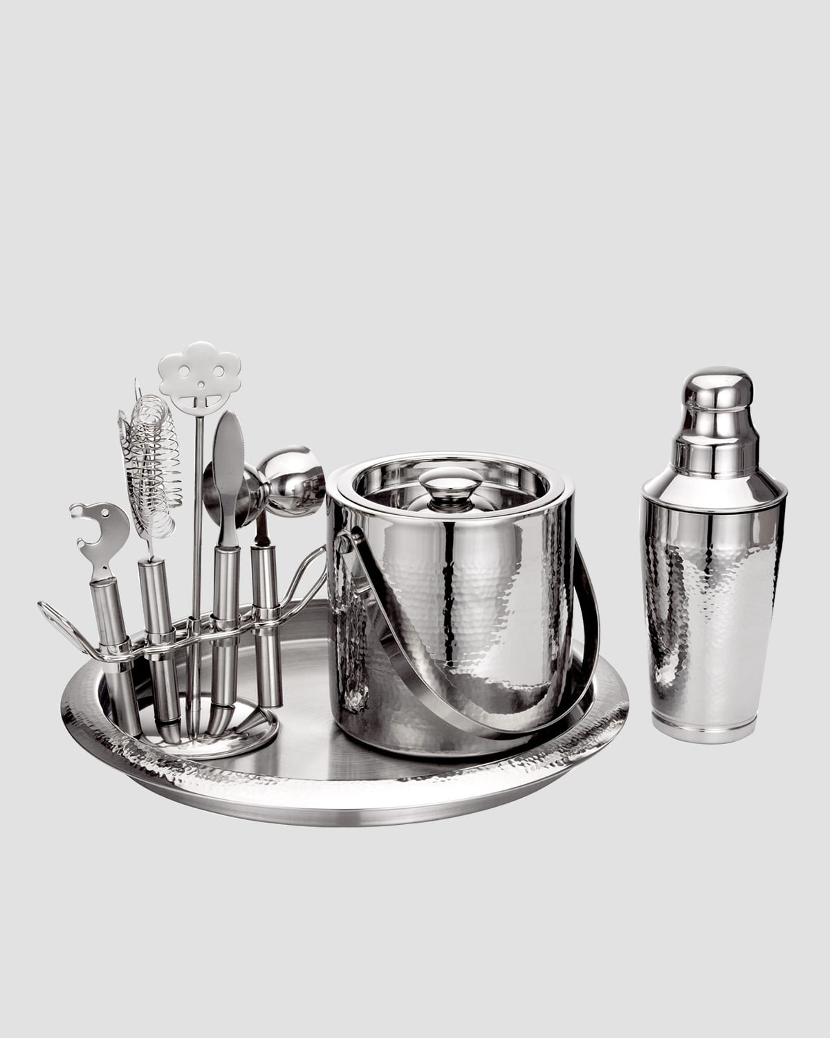 Godinger Hammered Bar Set With Tools In Silver