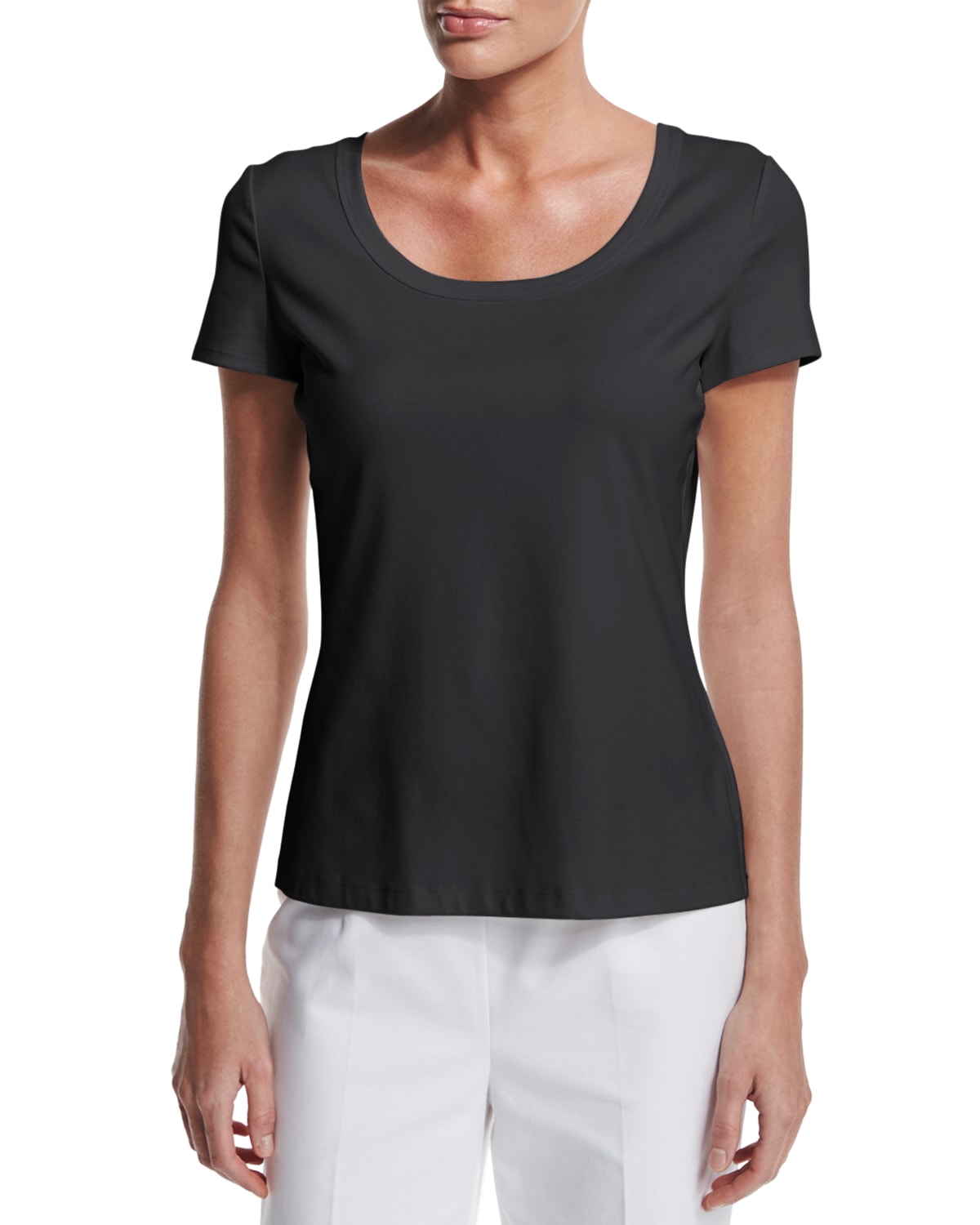 Lafayette 148 Swiss Cotton Rib Scoop Neck Tee In Black