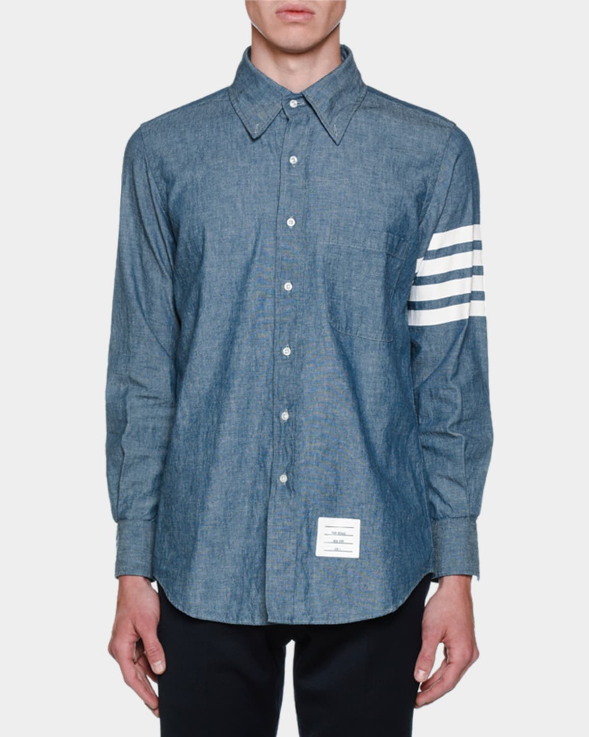 Thom Browne Men's Chambray Long-sleeve Shirt In Blue