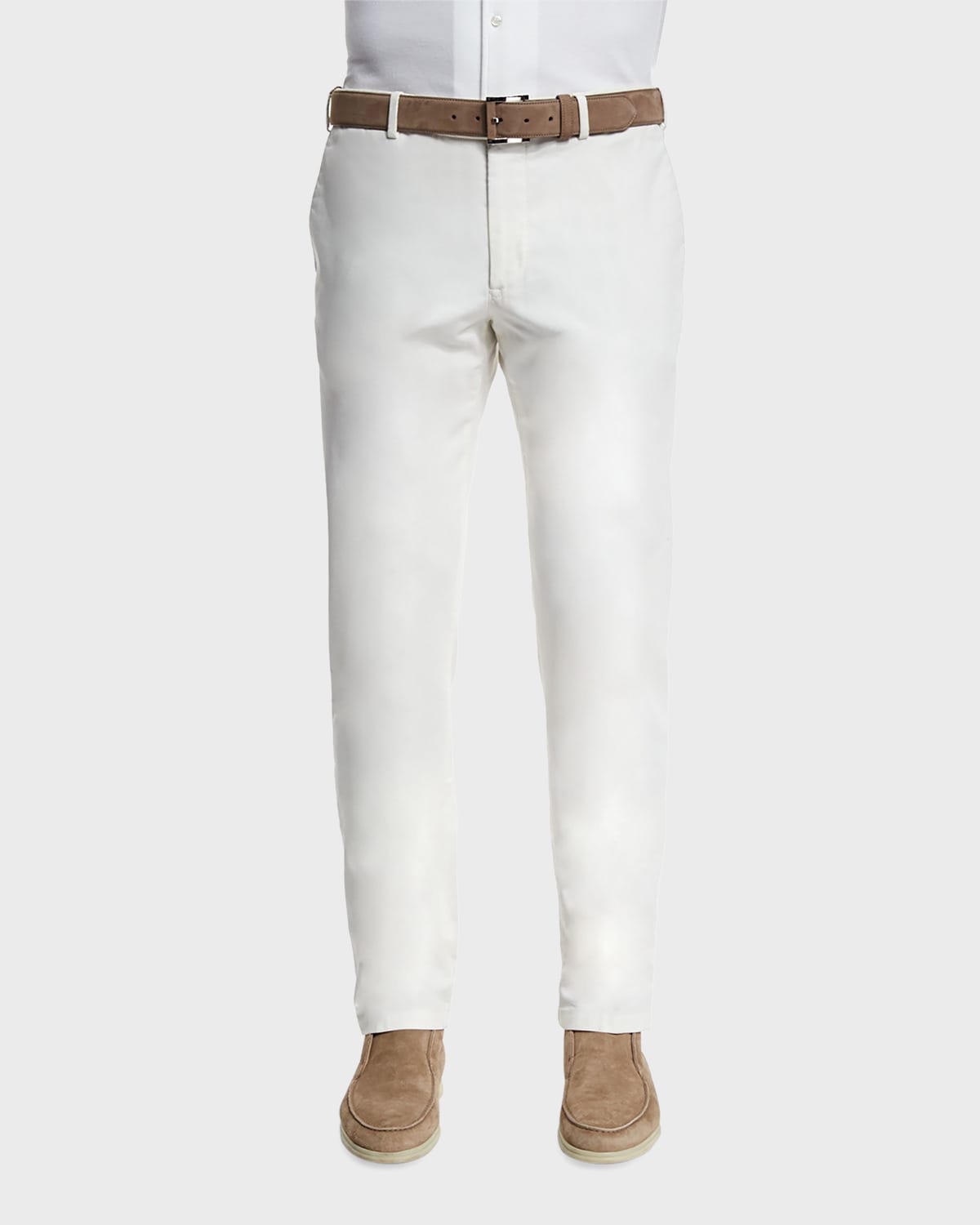 Shop Loro Piana Men's Comfort Slim-stretch Cotton Trousers In White