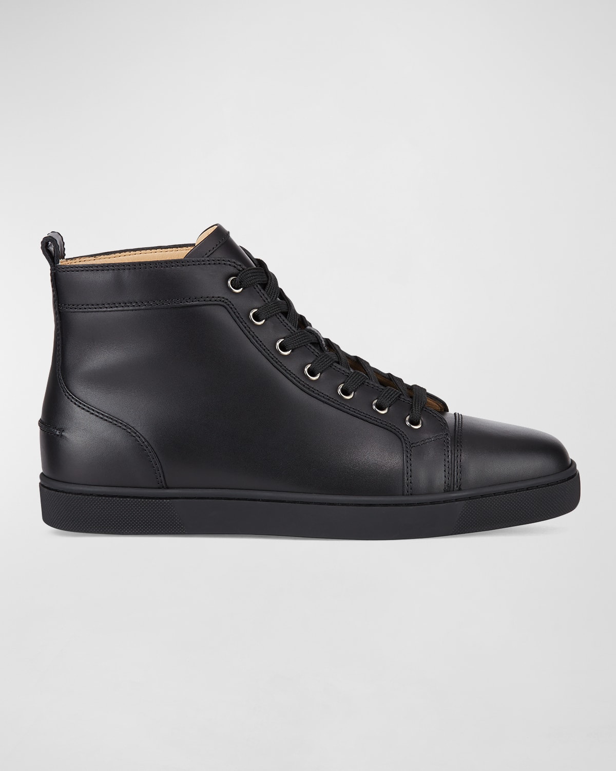 Shop Christian Louboutin Men's Louis Leather High-top Sneakers In Black