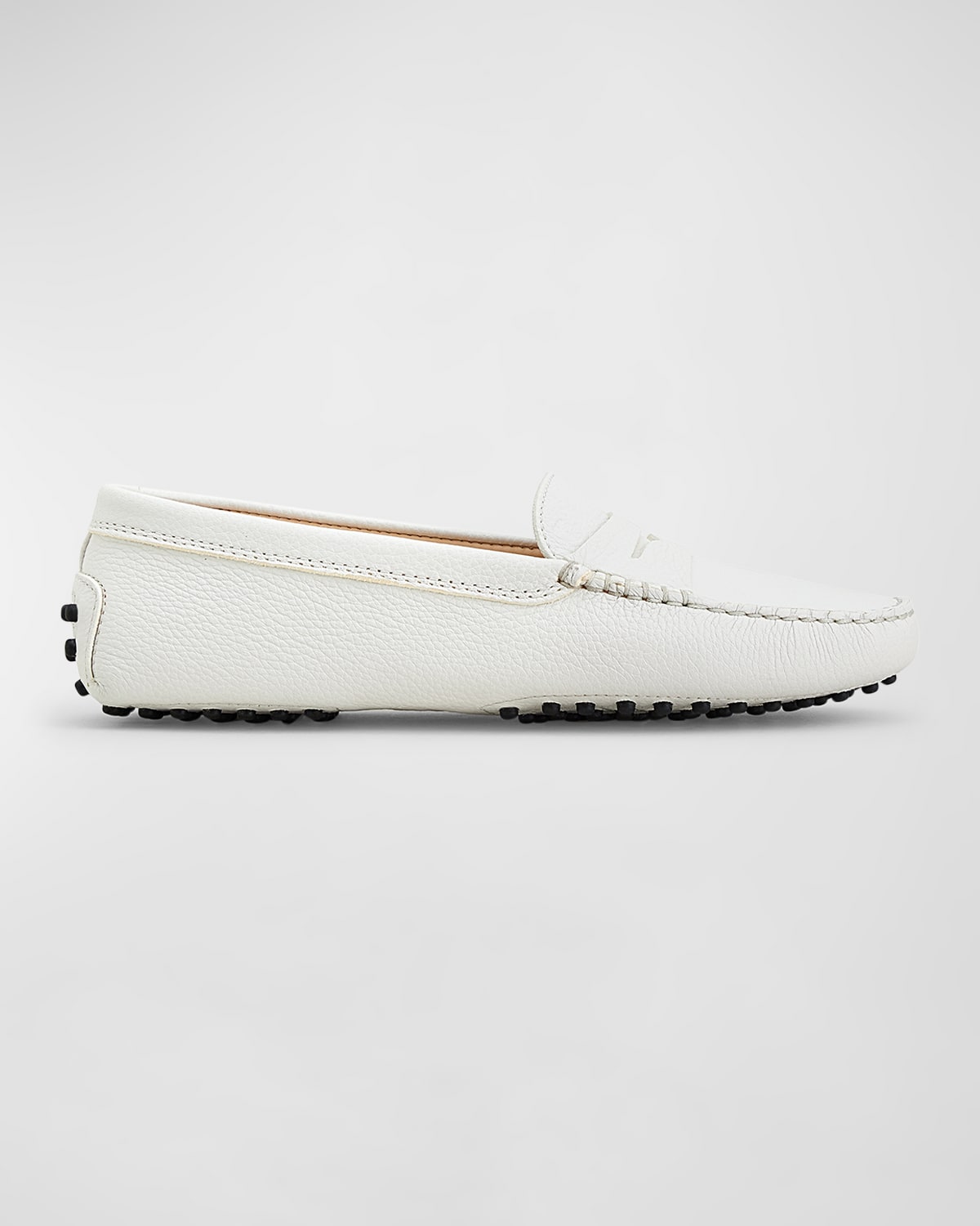 Tod's New Gommini Loafers In Hammered Leather With Sleeper In White