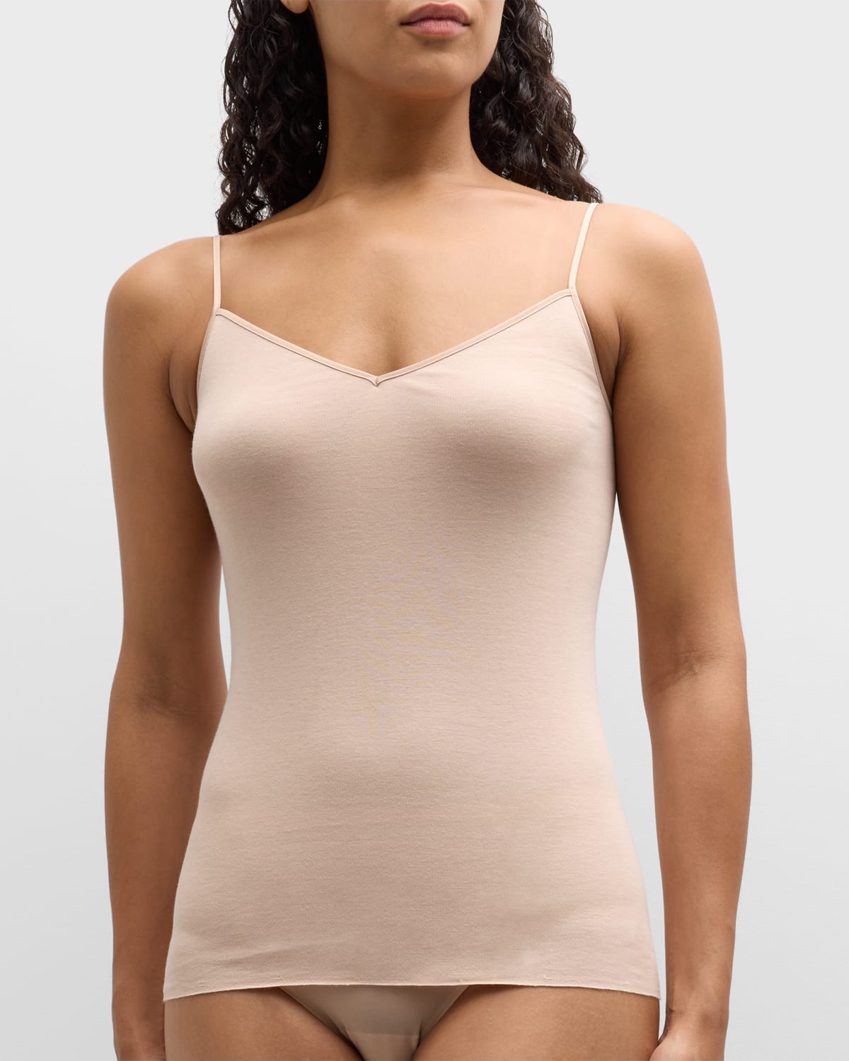 Shop Hanro Seamless Cotton V-neck Camisole In Skin