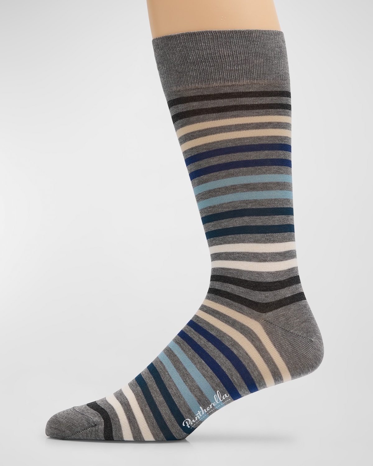 Shop Pantherella Men's Stripe Crew Socks In Mid Grey Mix 13