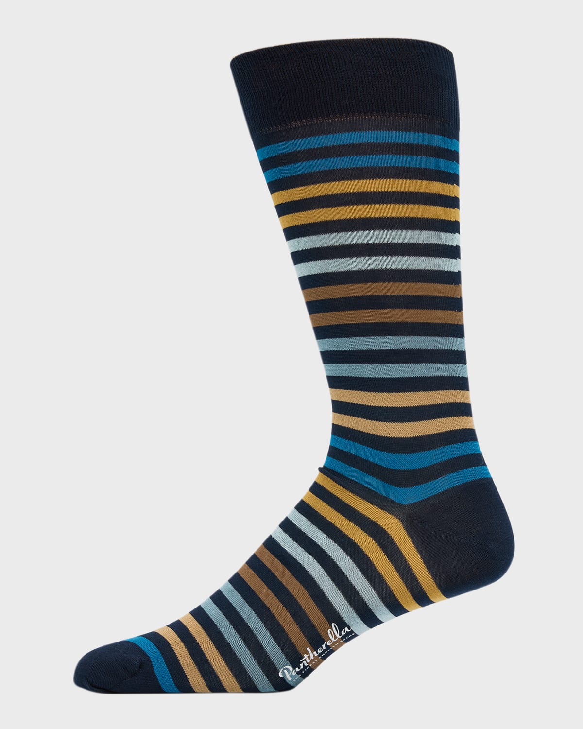 Pantherella Men's Stripe Crew Socks In Navy10