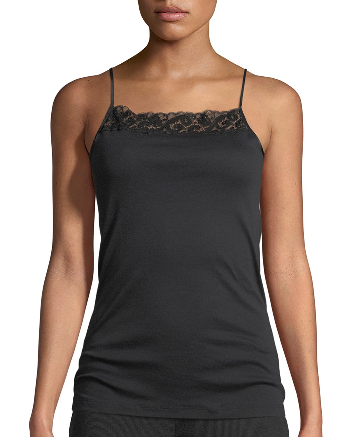 Shop Hanro Moments Lace-trimmed Camisole In Black
