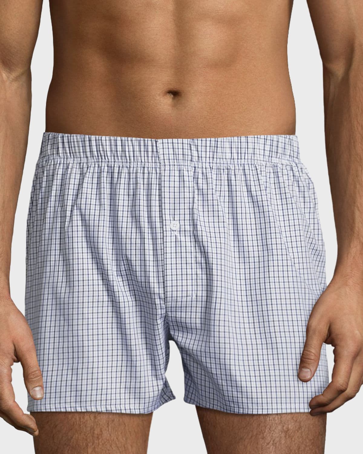 Shop Hanro Men's Fancy Woven Cotton Boxers In Grey Check