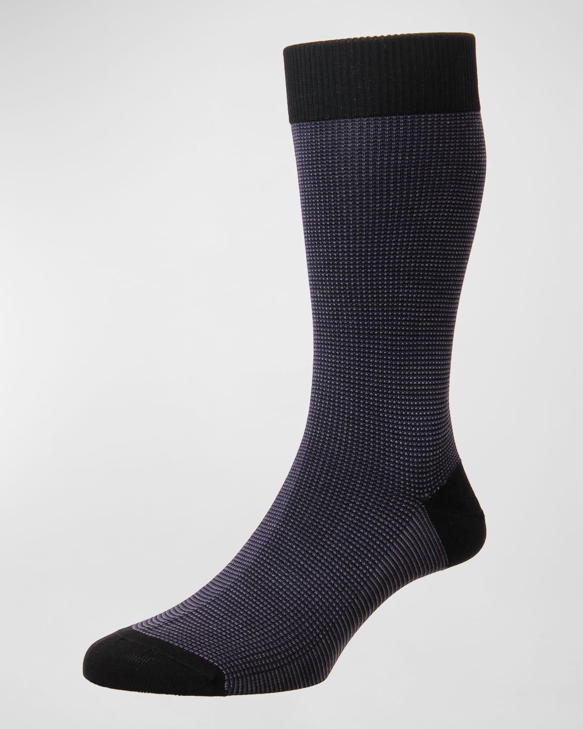 Pantherella Mid-calf Birdseye Ankle Socks, Black In Blue Pattern