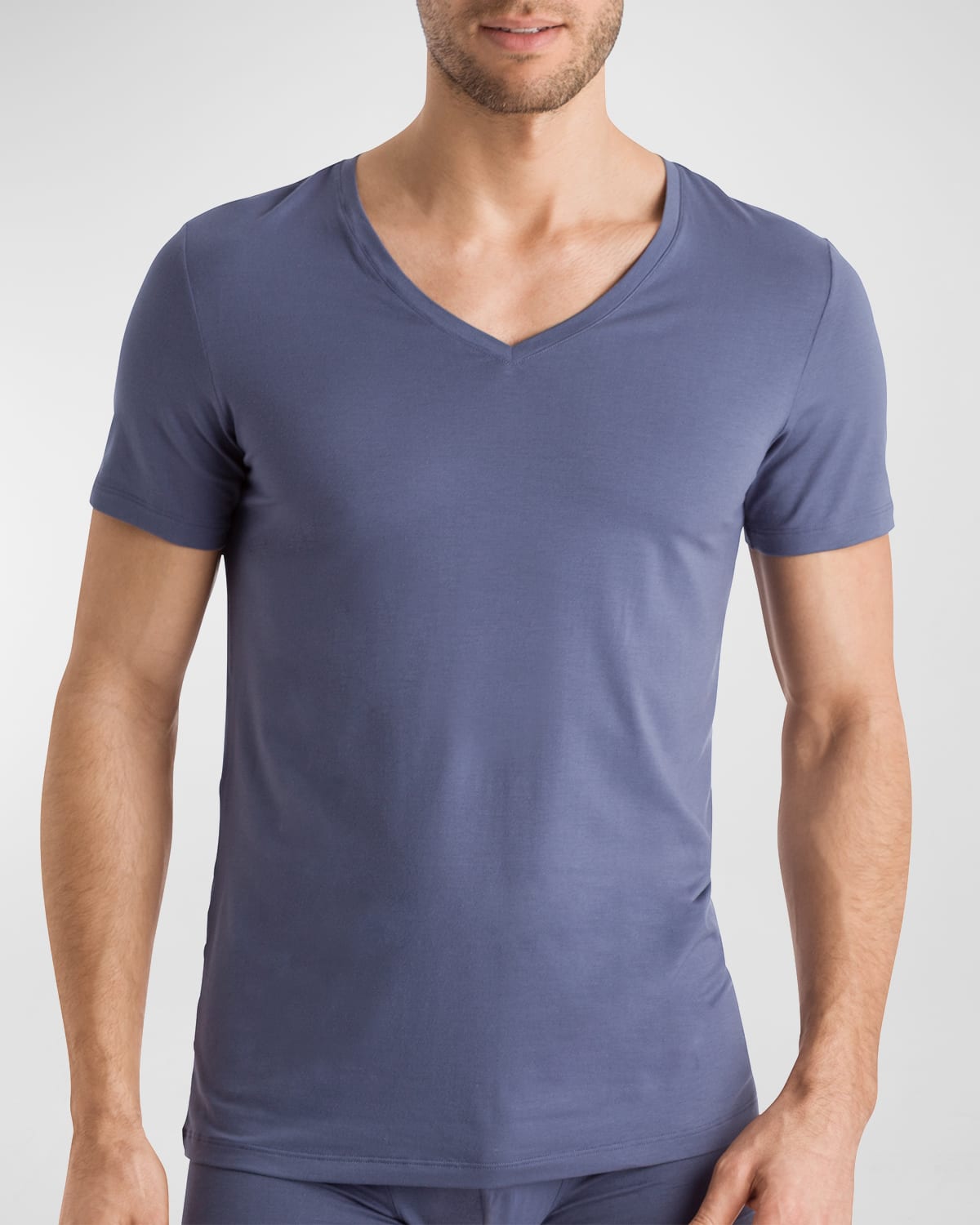Hanro Cotton Superior V-neck T-shirt In Cliff Blue