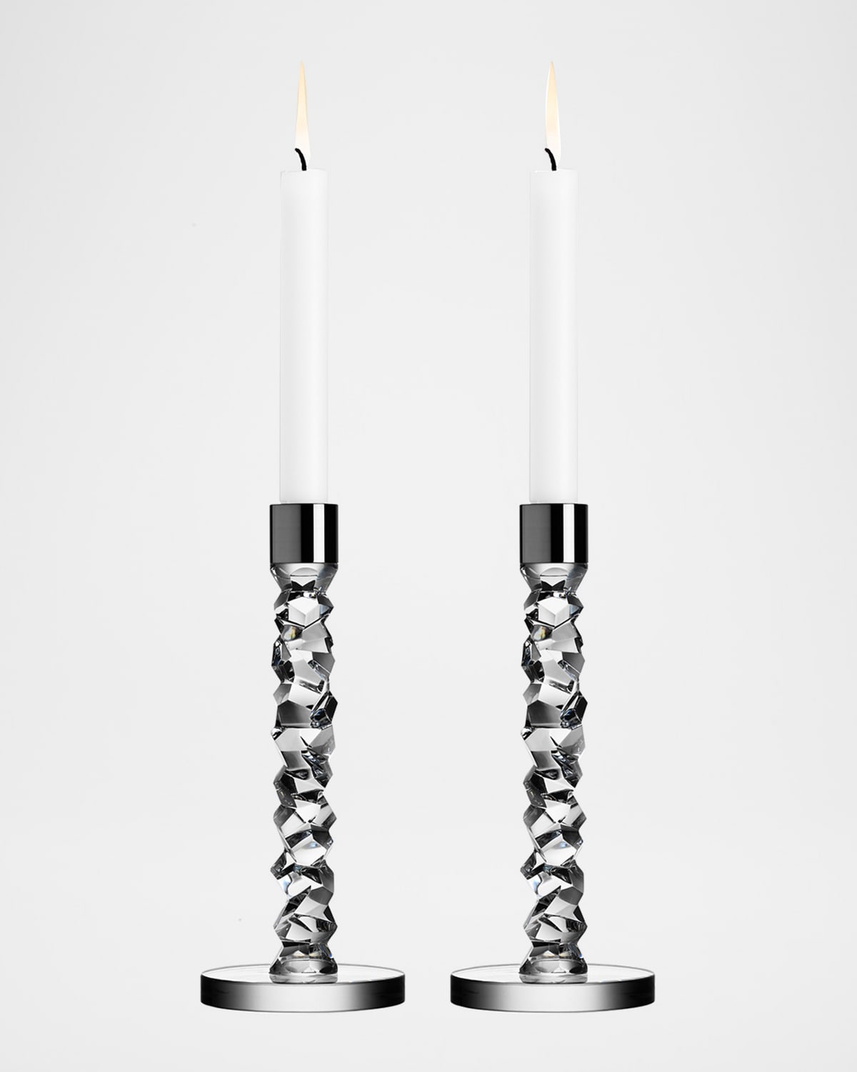 Orrefors Carat Brass Medium Candlestick Pair In Clear