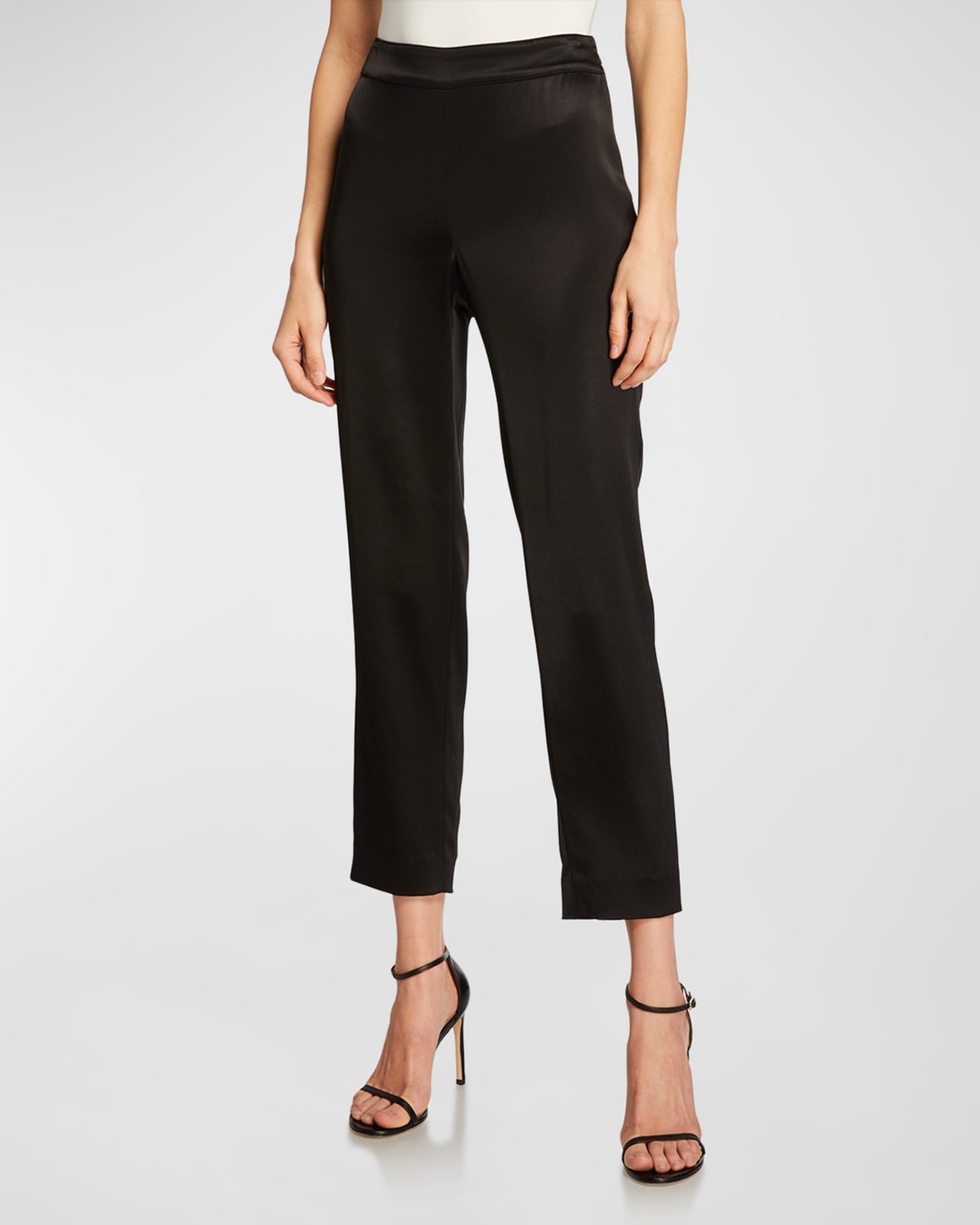 Shop St John Liquid Satin Side Zip Cropped Pants In Caviar