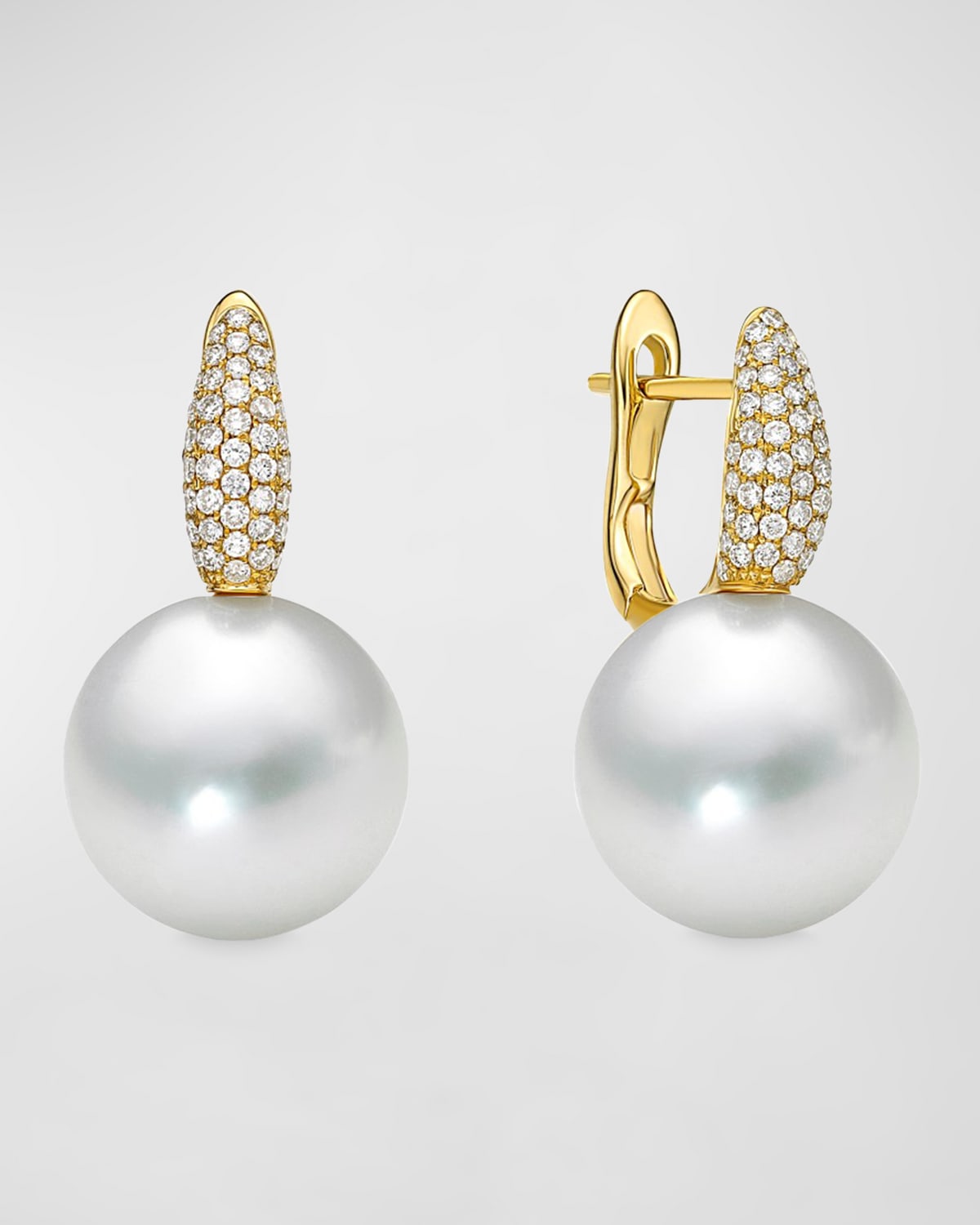 18K Yellow Gold South Sea Pearl Huggie Earrings with Diamonds