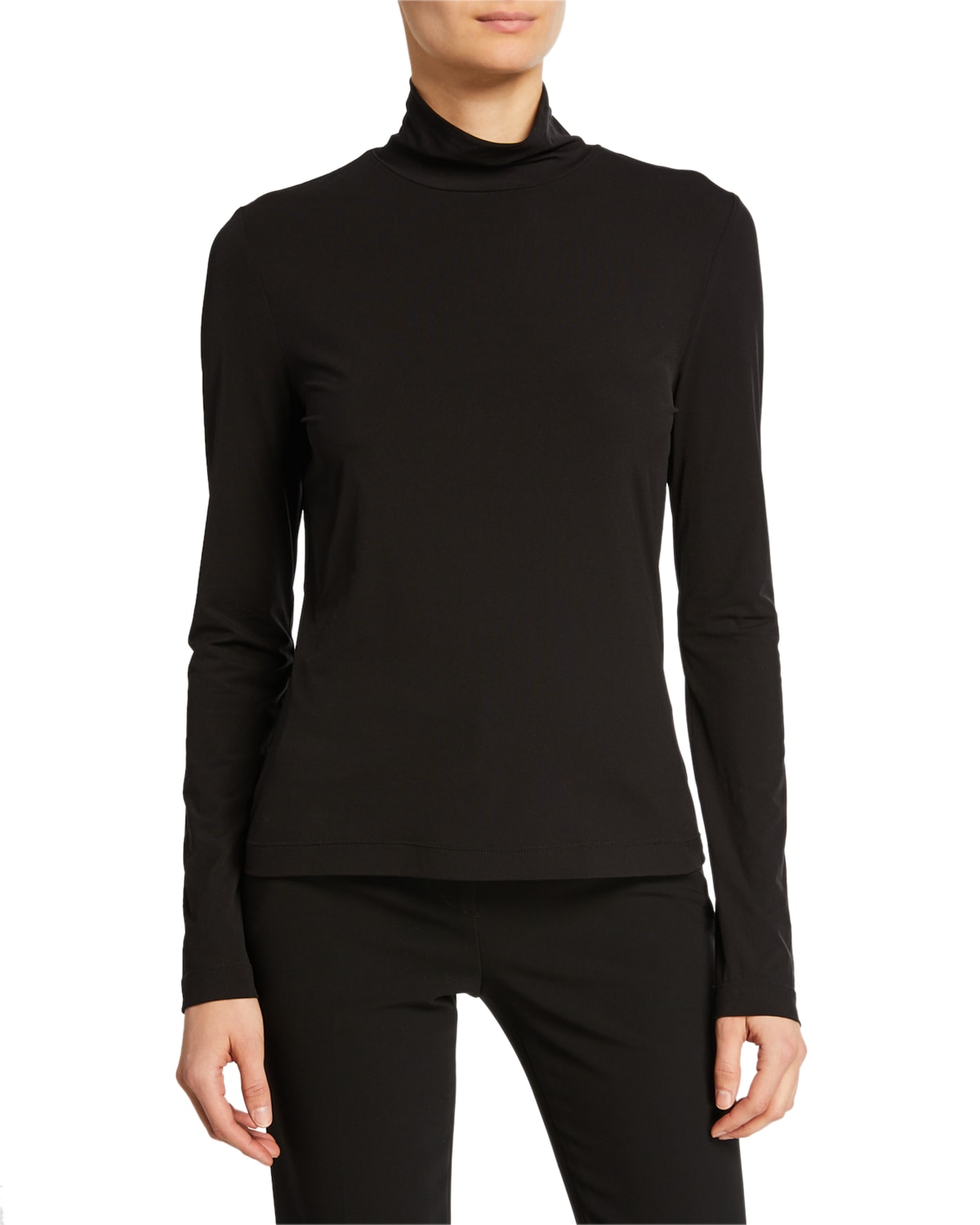 Shop St John Fine Jersey Long-sleeve Turtleneck In Caviar