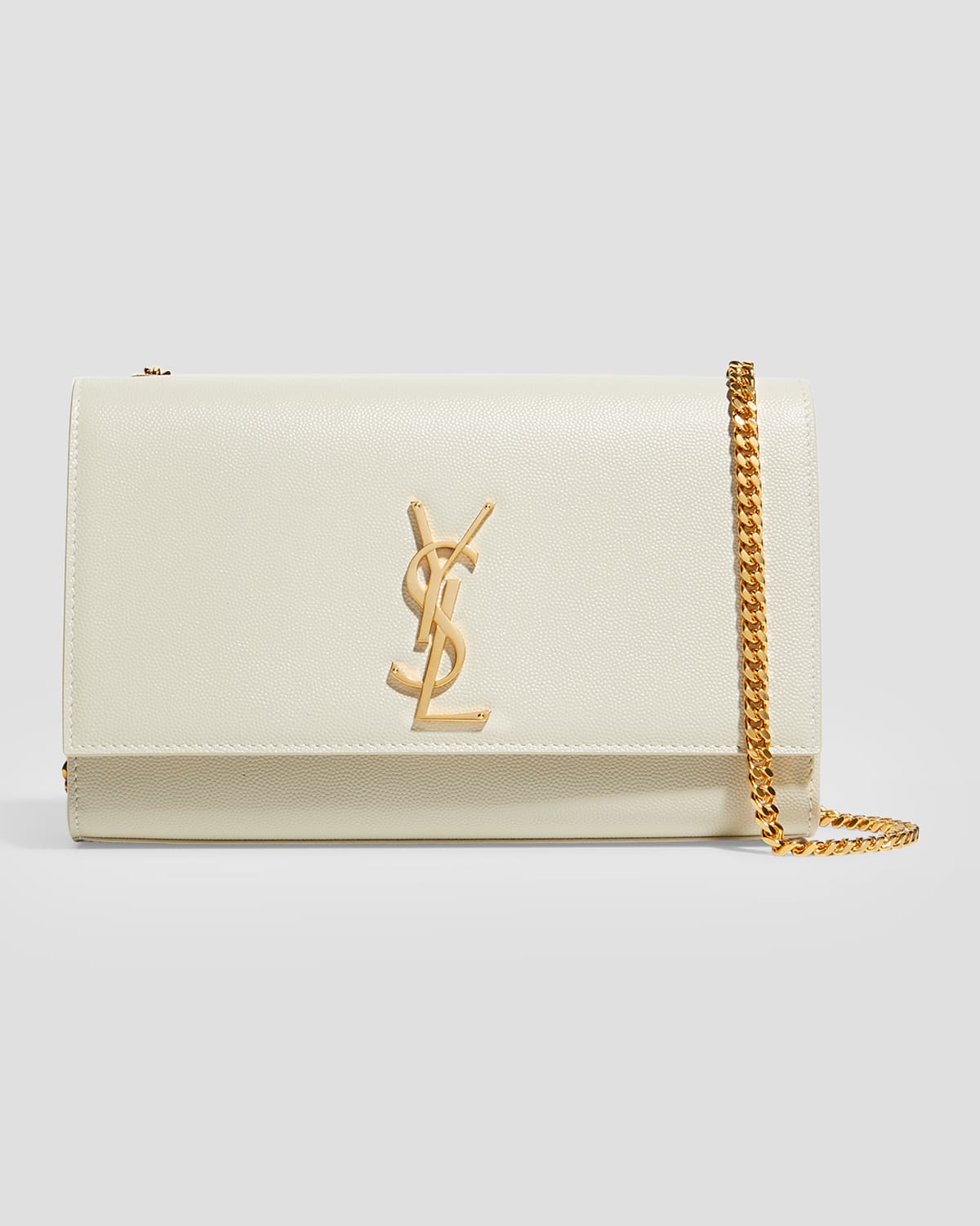 Saint Laurent Kate Medium Ysl Crossbody Bag In Grained Leather In White