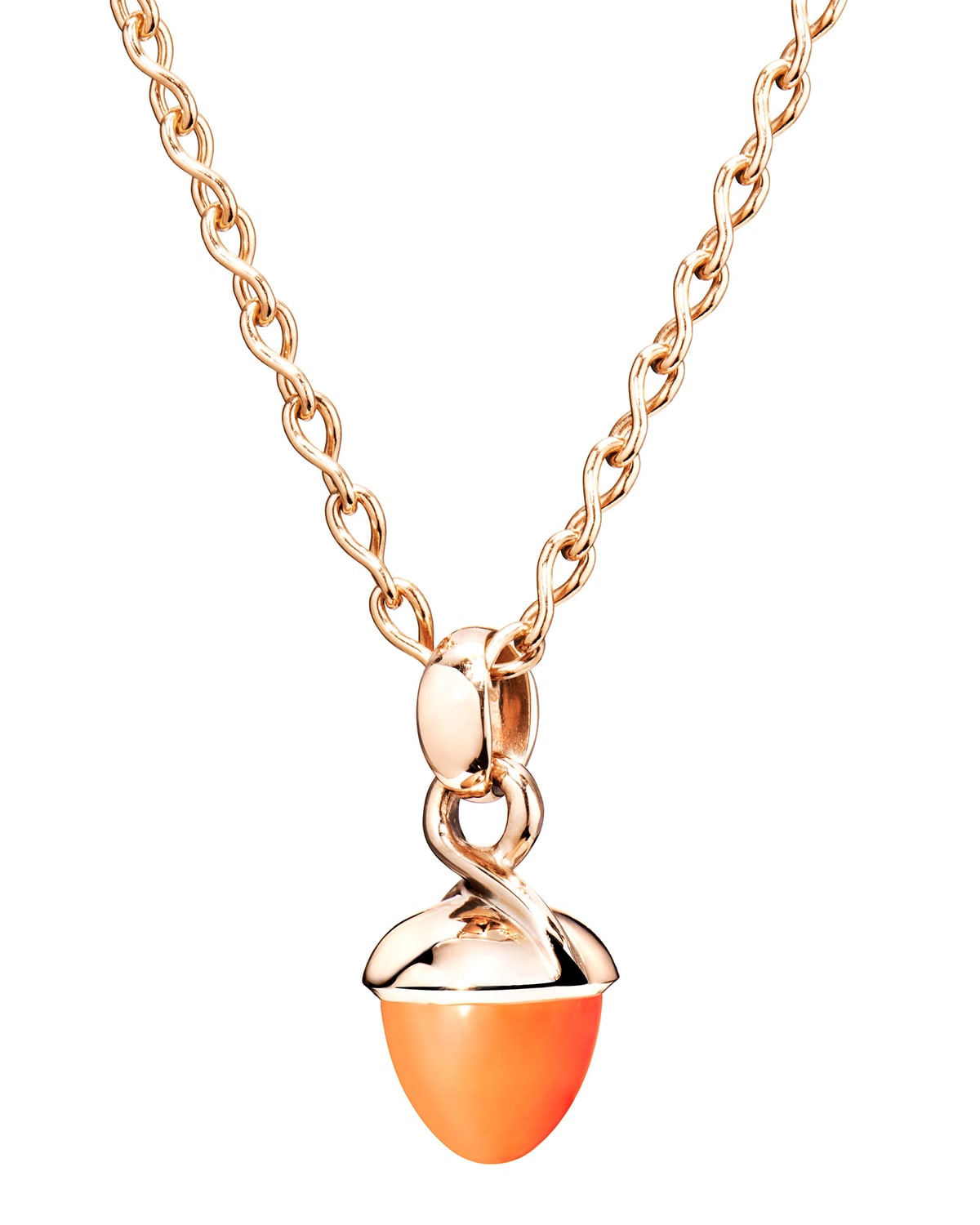 18k Rose Gold Orange Carnelian Acorn Pendant