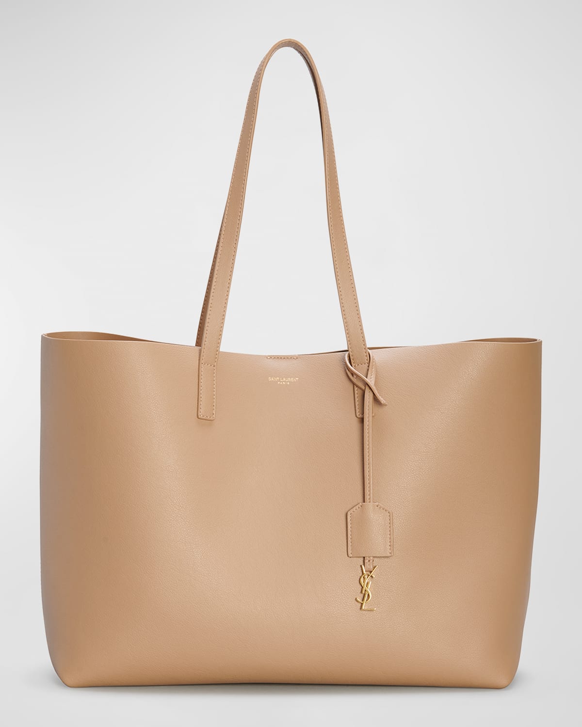 Saint Laurent East West Calfskin Shopping Tote Bag In Dark Brown 2