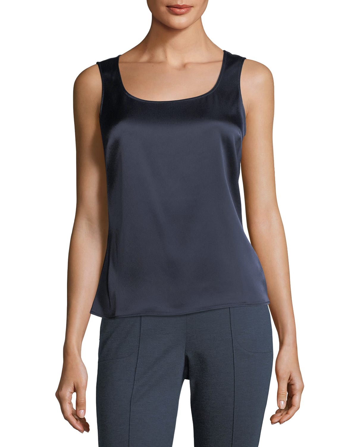 St John Liquid Satin Tank Top In Navy