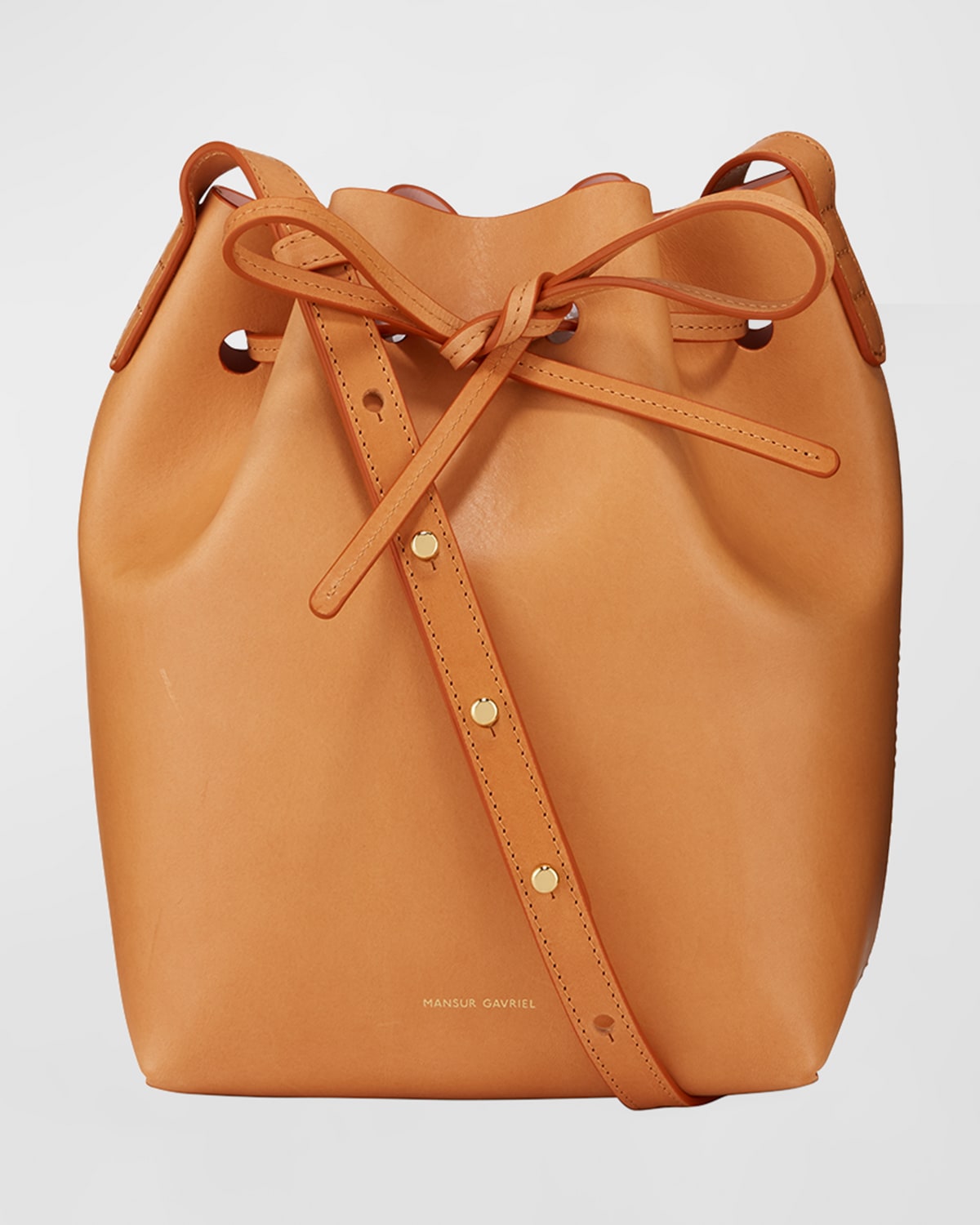 Mansur Gavriel Mini Vegetable-tanned Leather Bucket Bag In Cammello/rosa