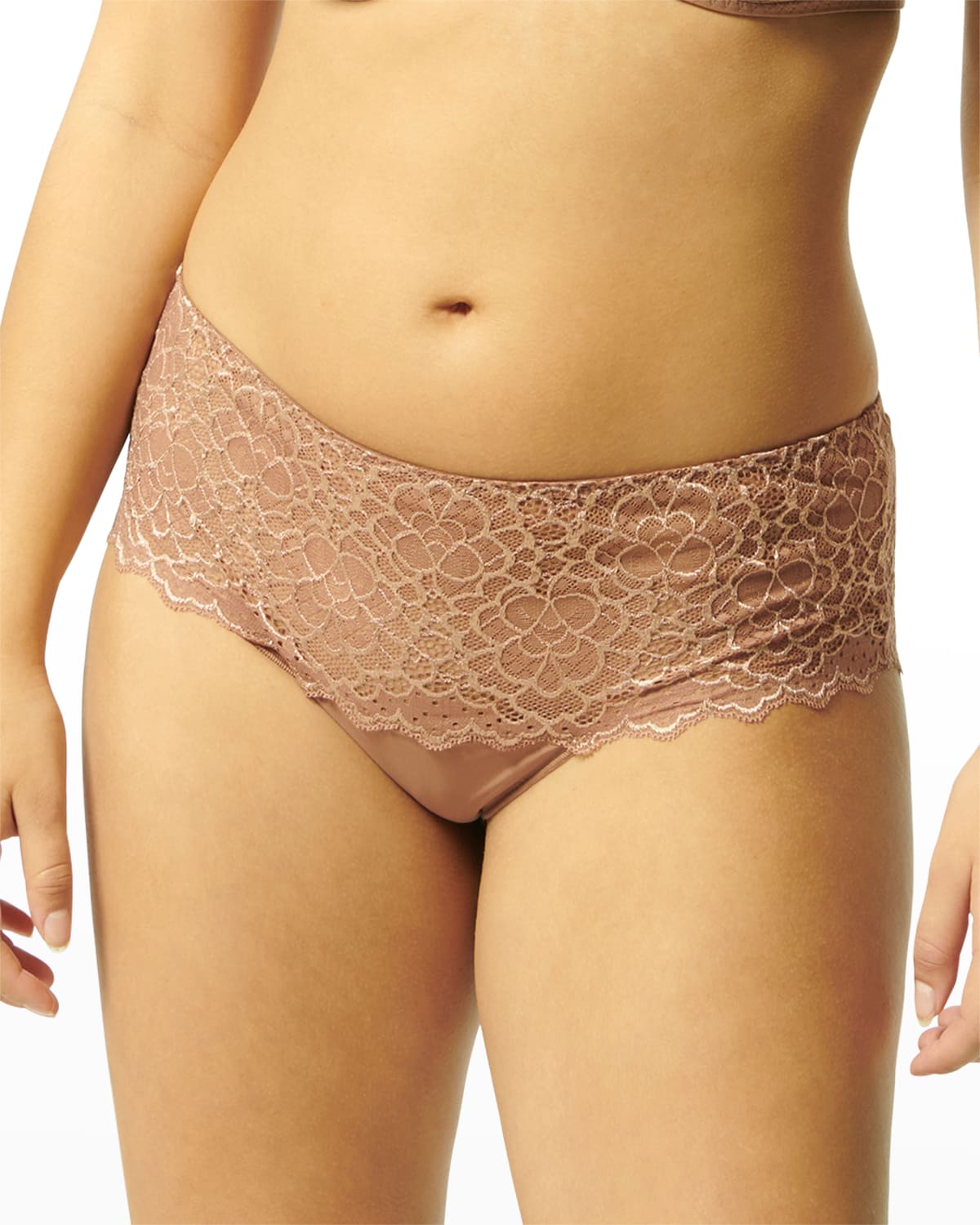 Simone Perele Caresse Lace-trim Boyshorts In Cocoa Brown