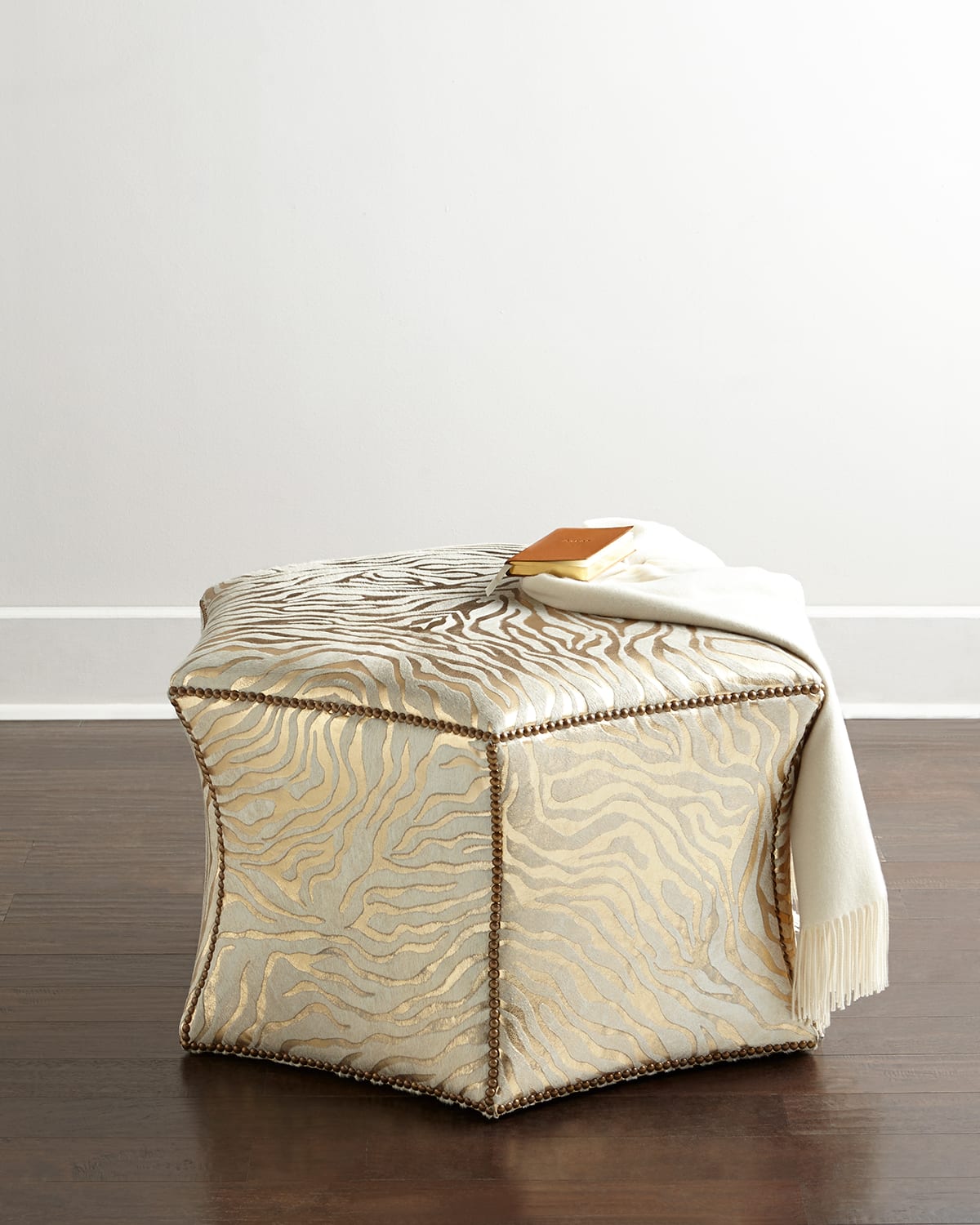 Massoud Alyssa Zebra Ottoman In Gold Zebra