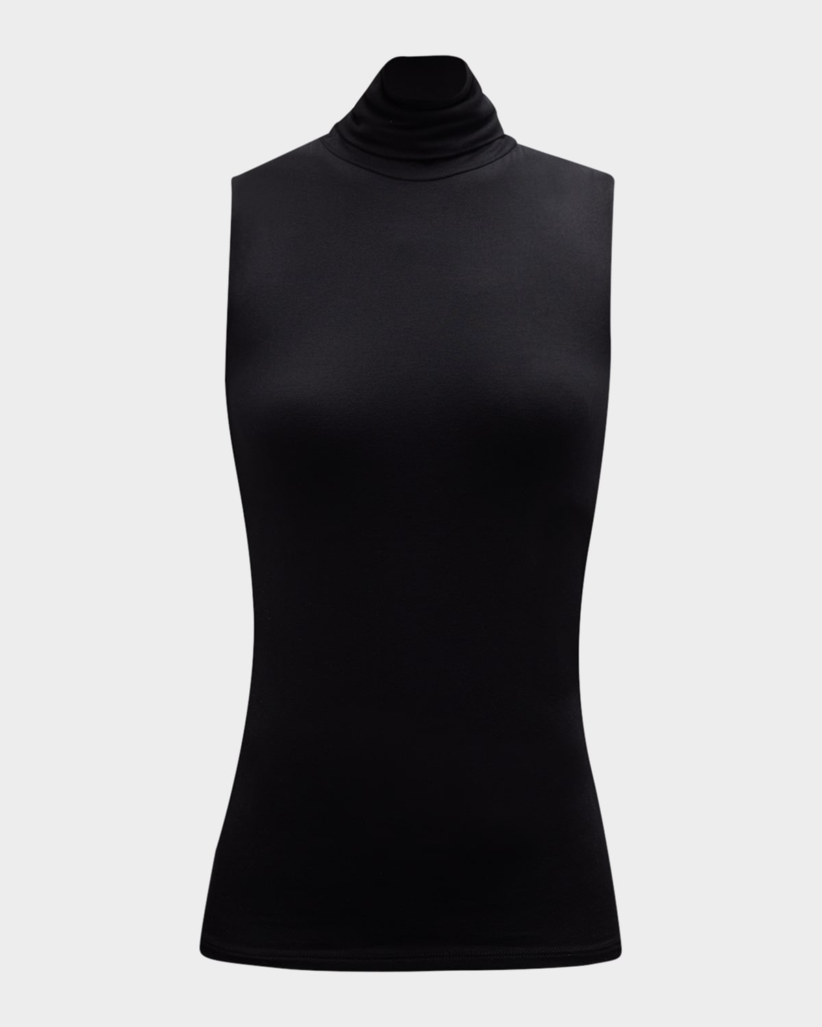 Majestic Soft Touch Viscose Sleeveless Turtleneck Top In Black