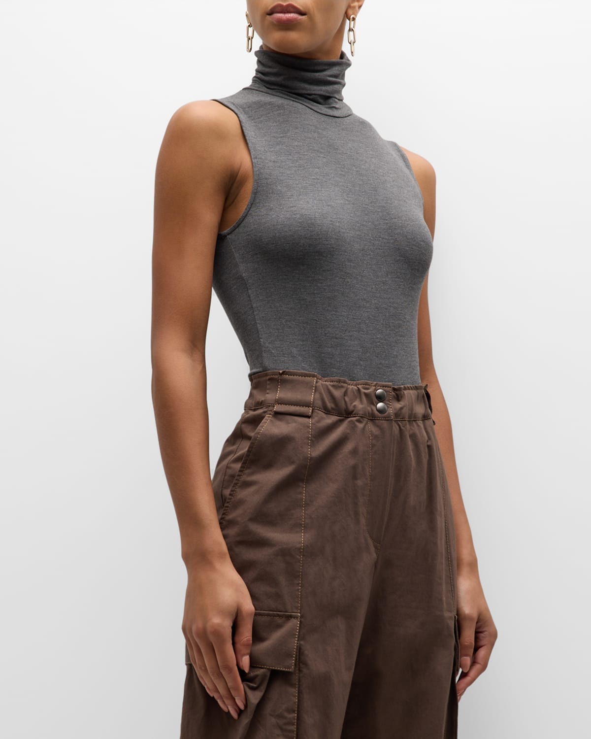 Majestic Soft Touch Sleeveless Stretch Turtleneck In Flannelle