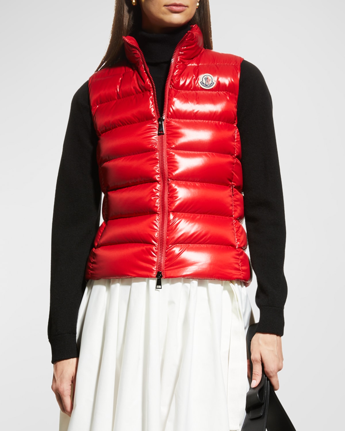 Moncler Ghany Shiny Quilted Puffer Vest In Red