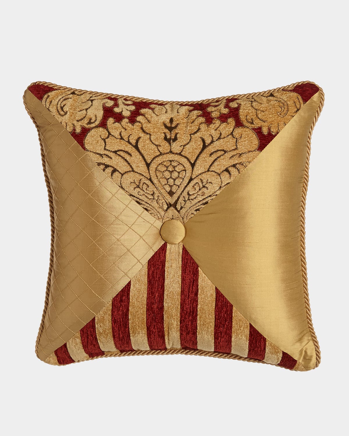 Austin Horn Collection Bellissimo Square Pieced Pillow With Button & Cording In Rust Red