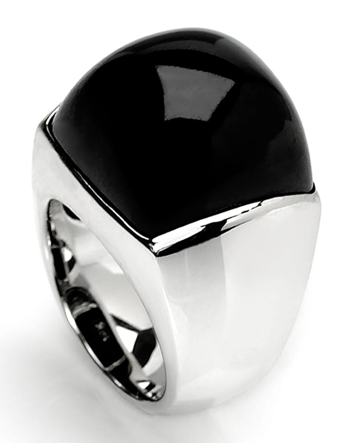 David C.A. Lin 18K White Gold & Black Jade Dome Ring Size 7.5