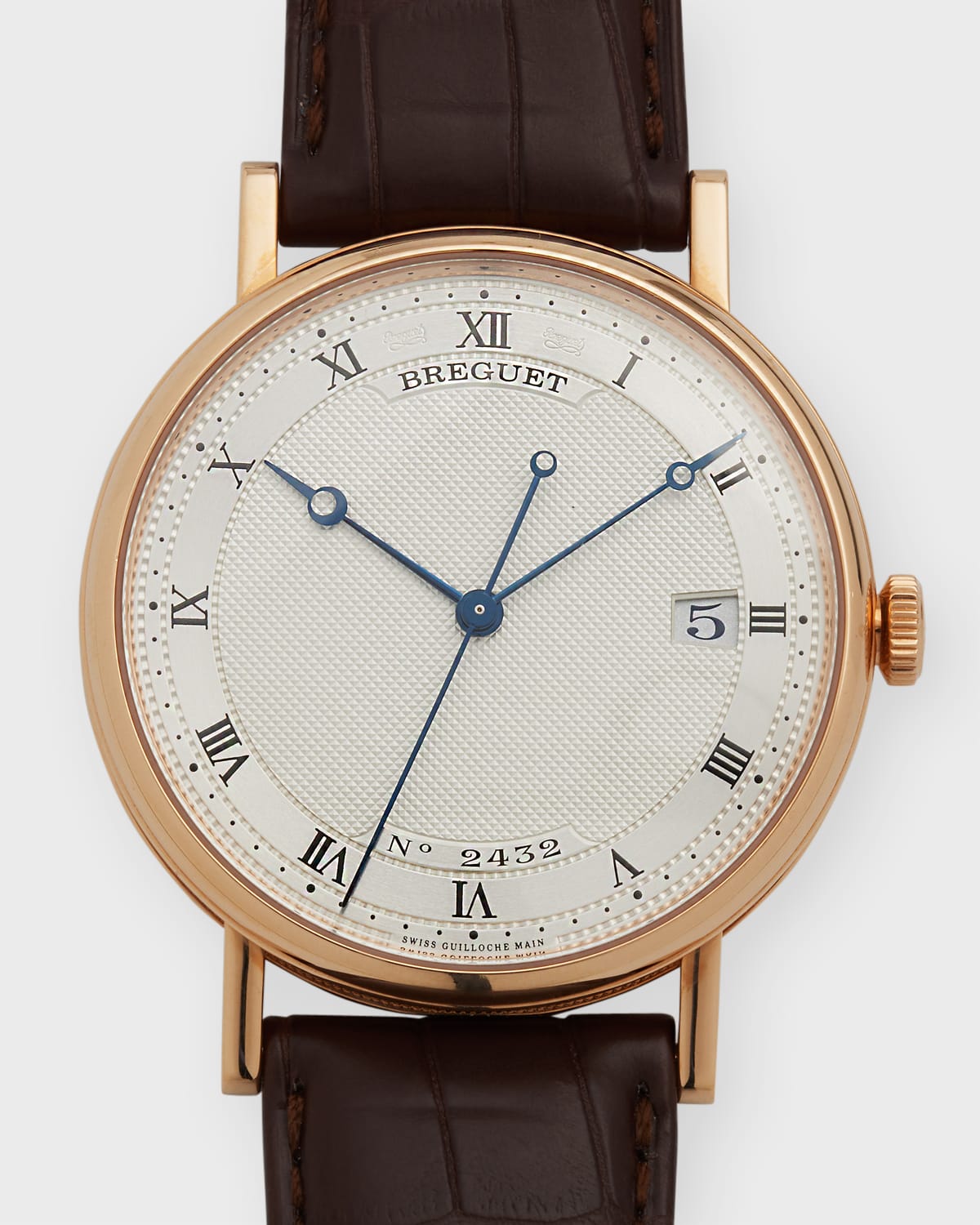 Breguet Rose Gold Classique Silver Dial Watch with Leather Strap