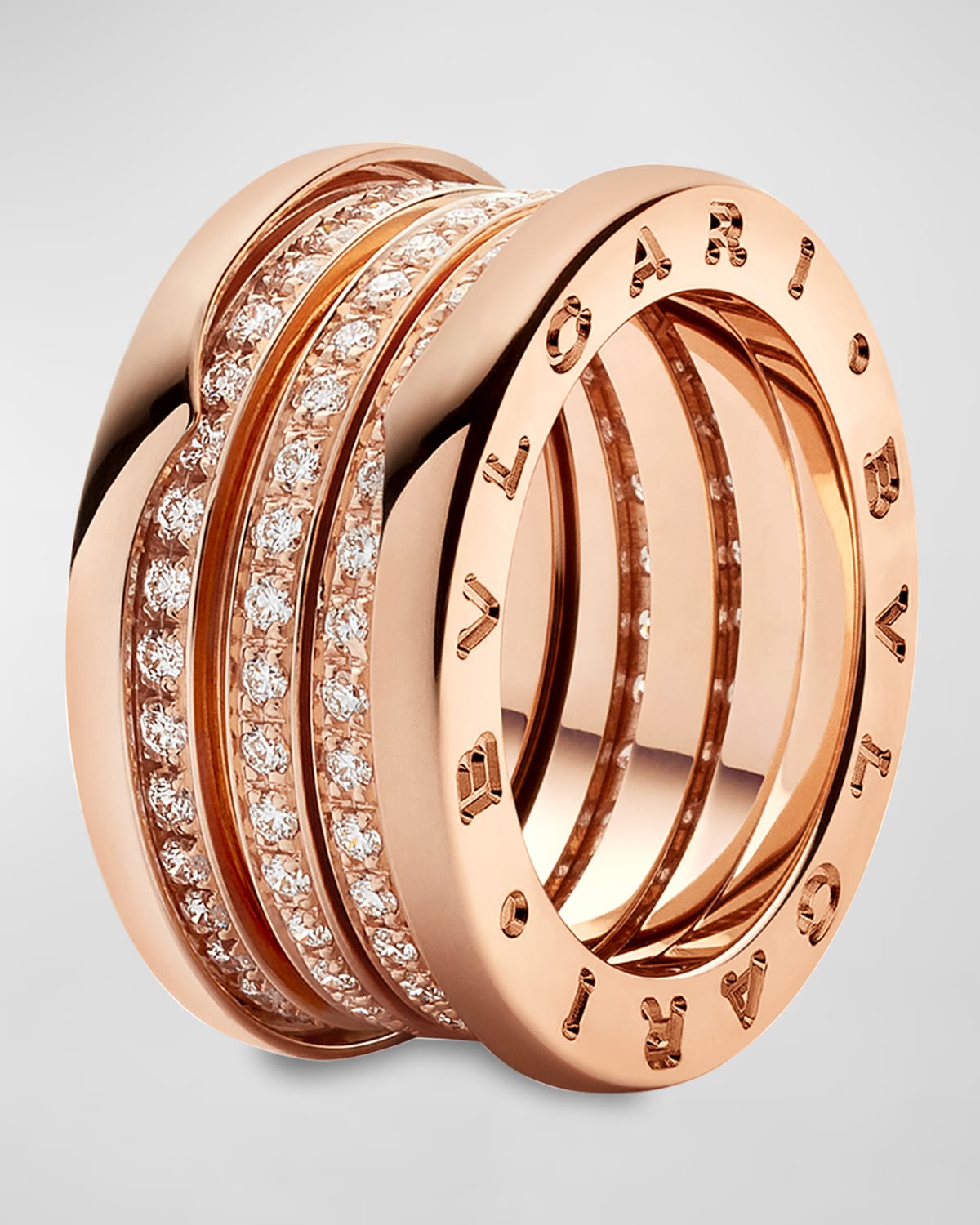 18K Rose Gold Three Row Diamond Ring, Size 56